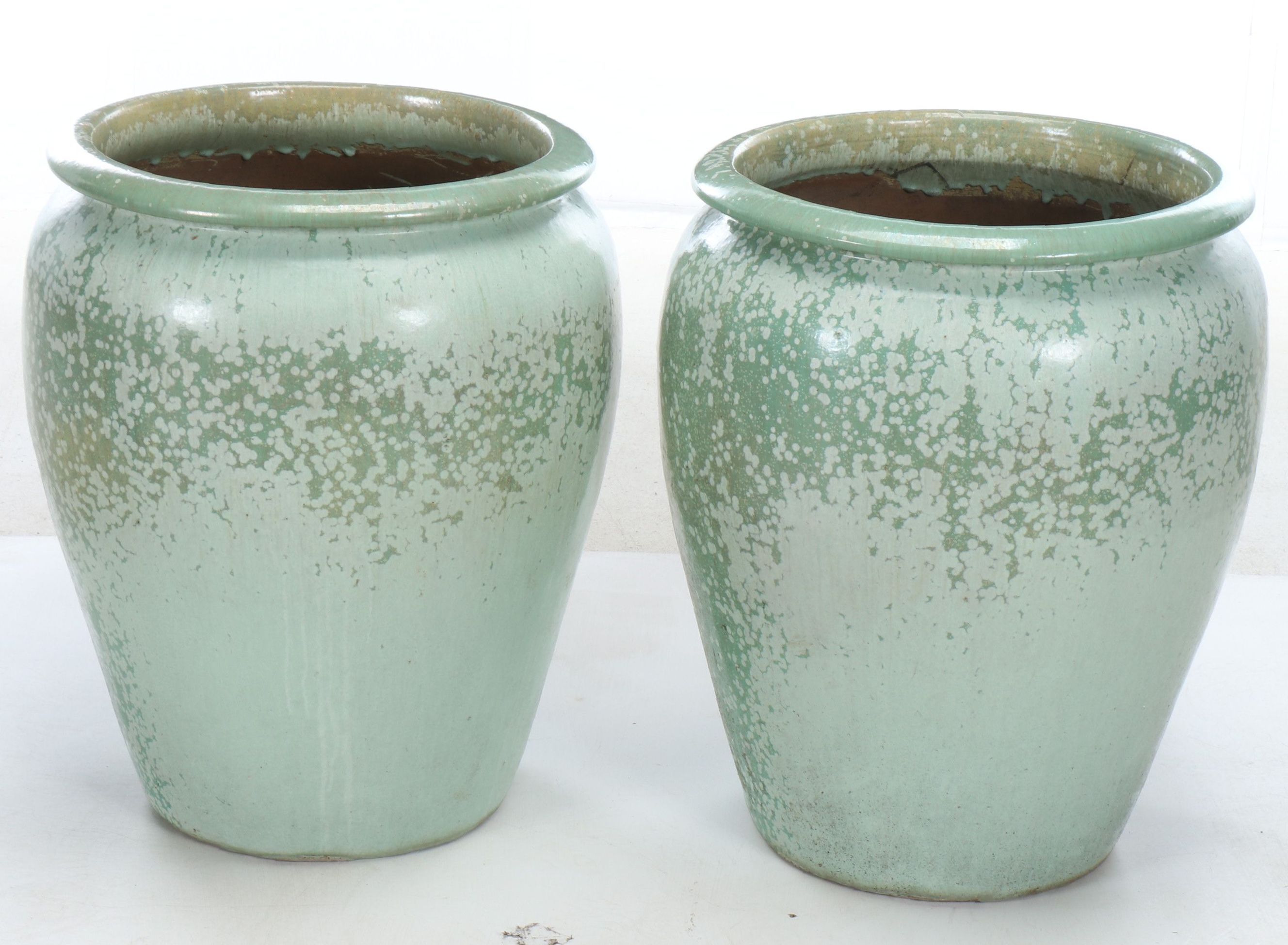 Mottled Green Glaze Earthenware Planters