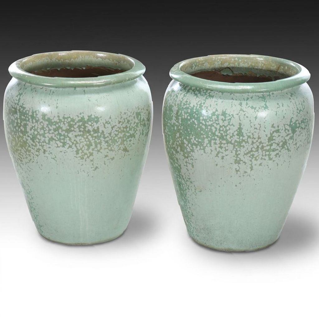 Mottled Green Glaze Earthenware Planters