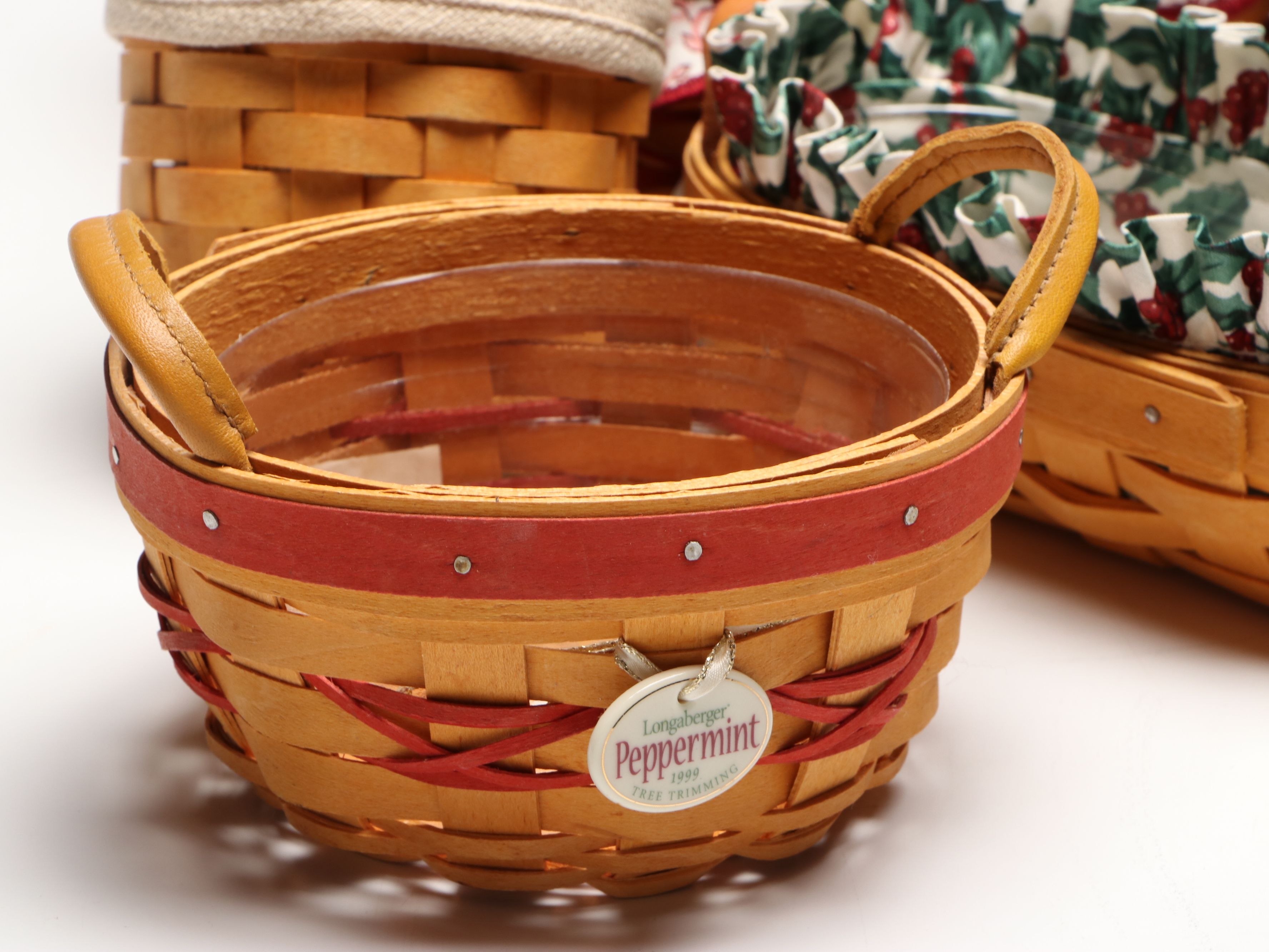 Longaberger Woven and Fabric Lined Baskets with Tie-On Accessories