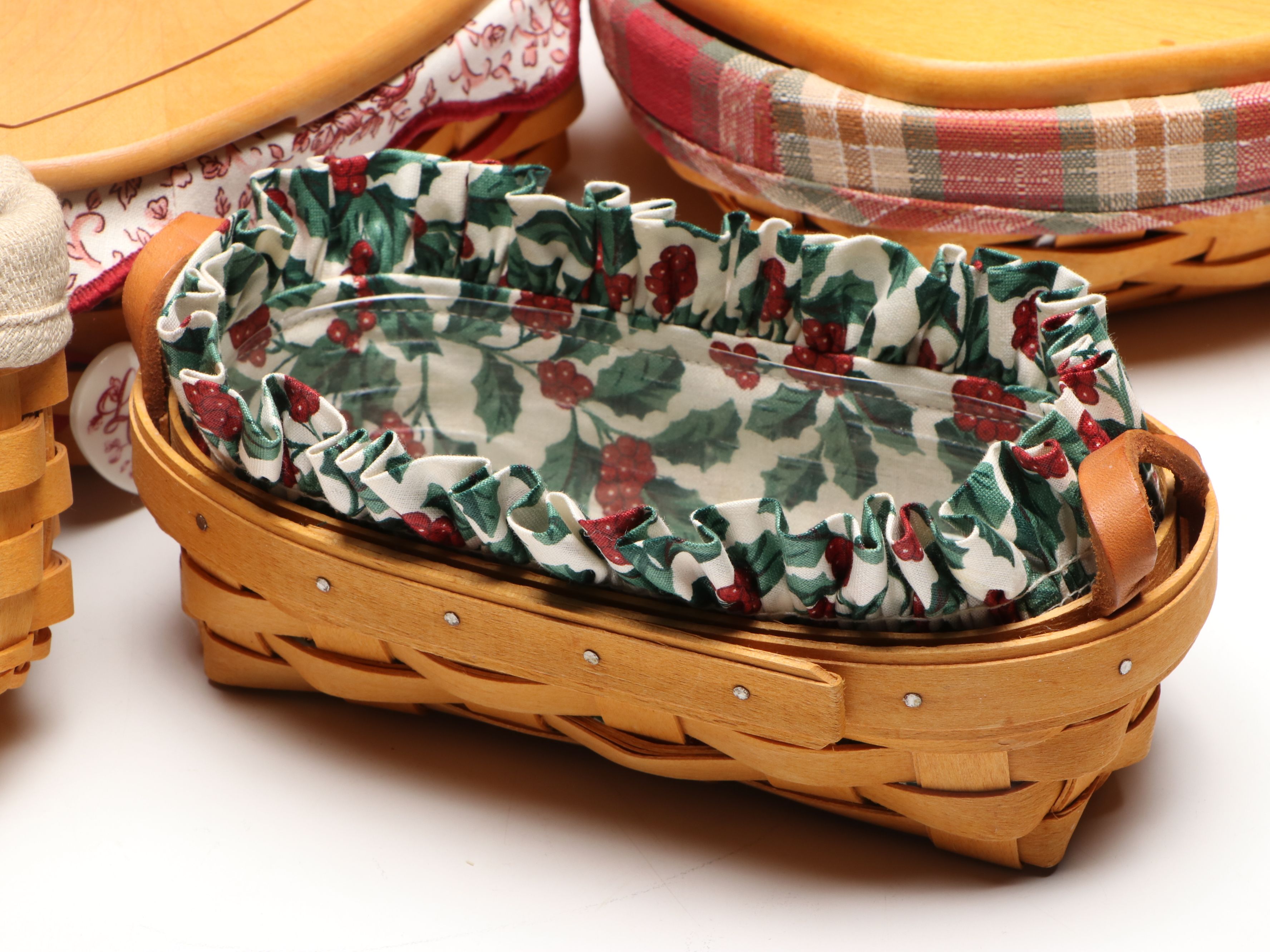 Longaberger Woven and Fabric Lined Baskets with Tie-On Accessories
