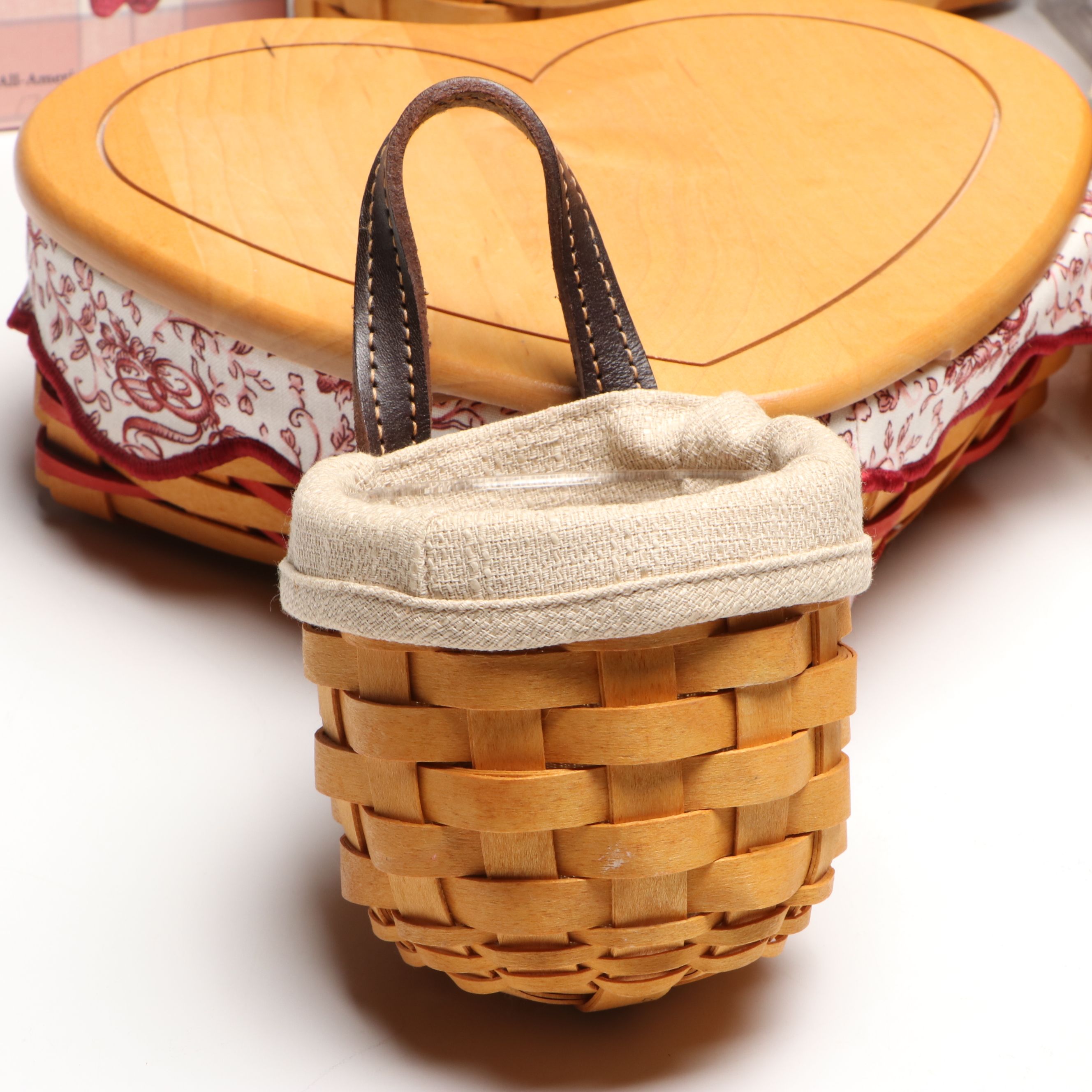 Longaberger Woven and Fabric Lined Baskets with Tie-On Accessories