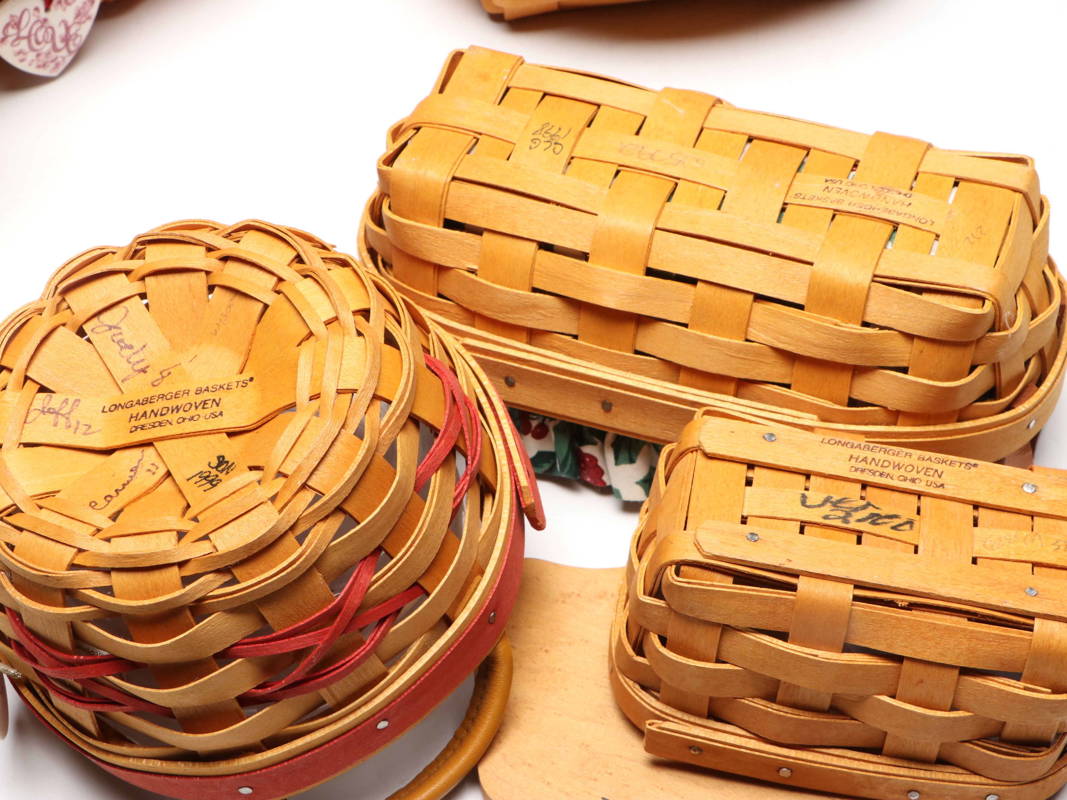 Longaberger Woven and Fabric Lined Baskets with Tie-On Accessories