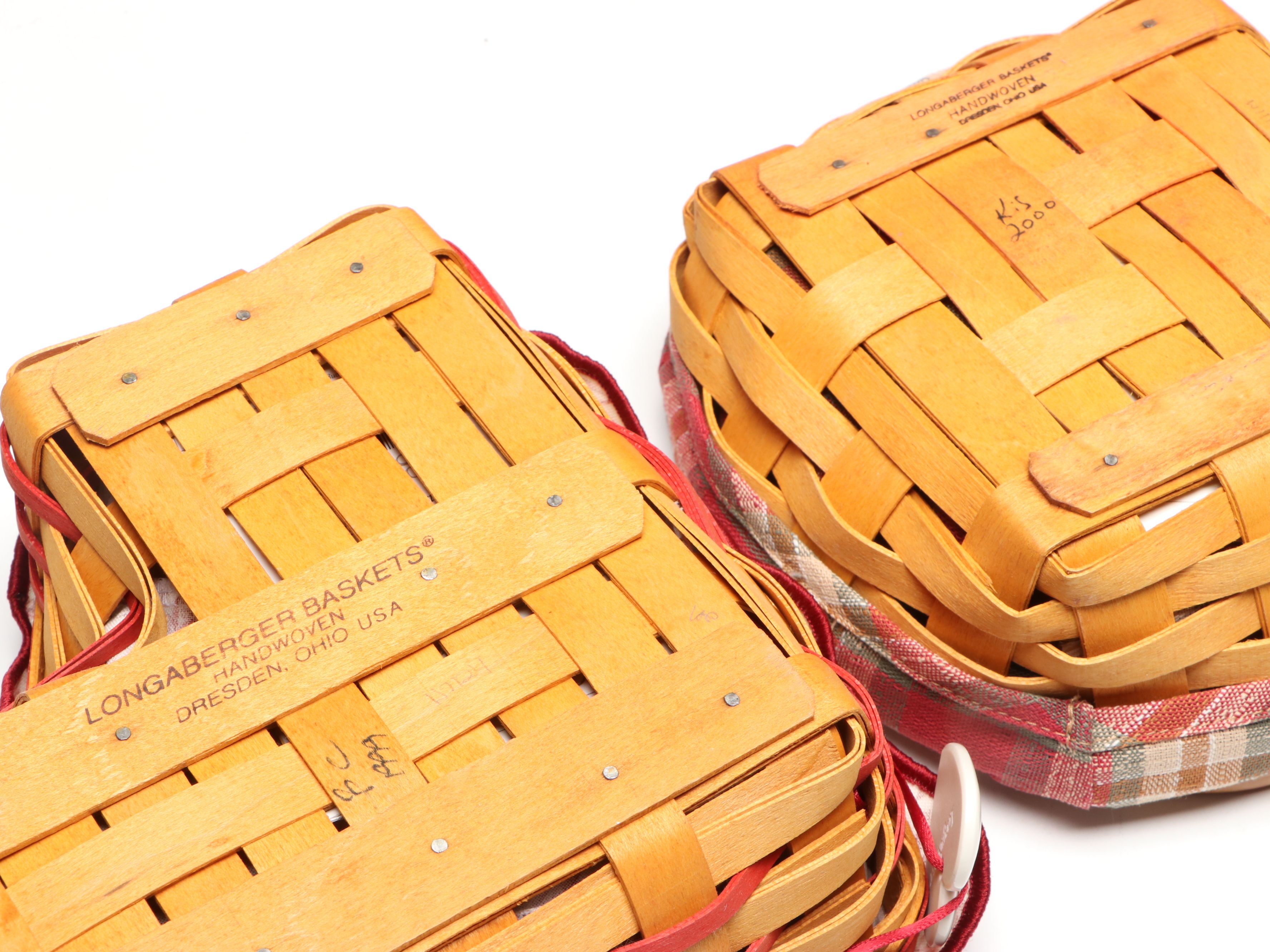 Longaberger Woven and Fabric Lined Baskets with Tie-On Accessories