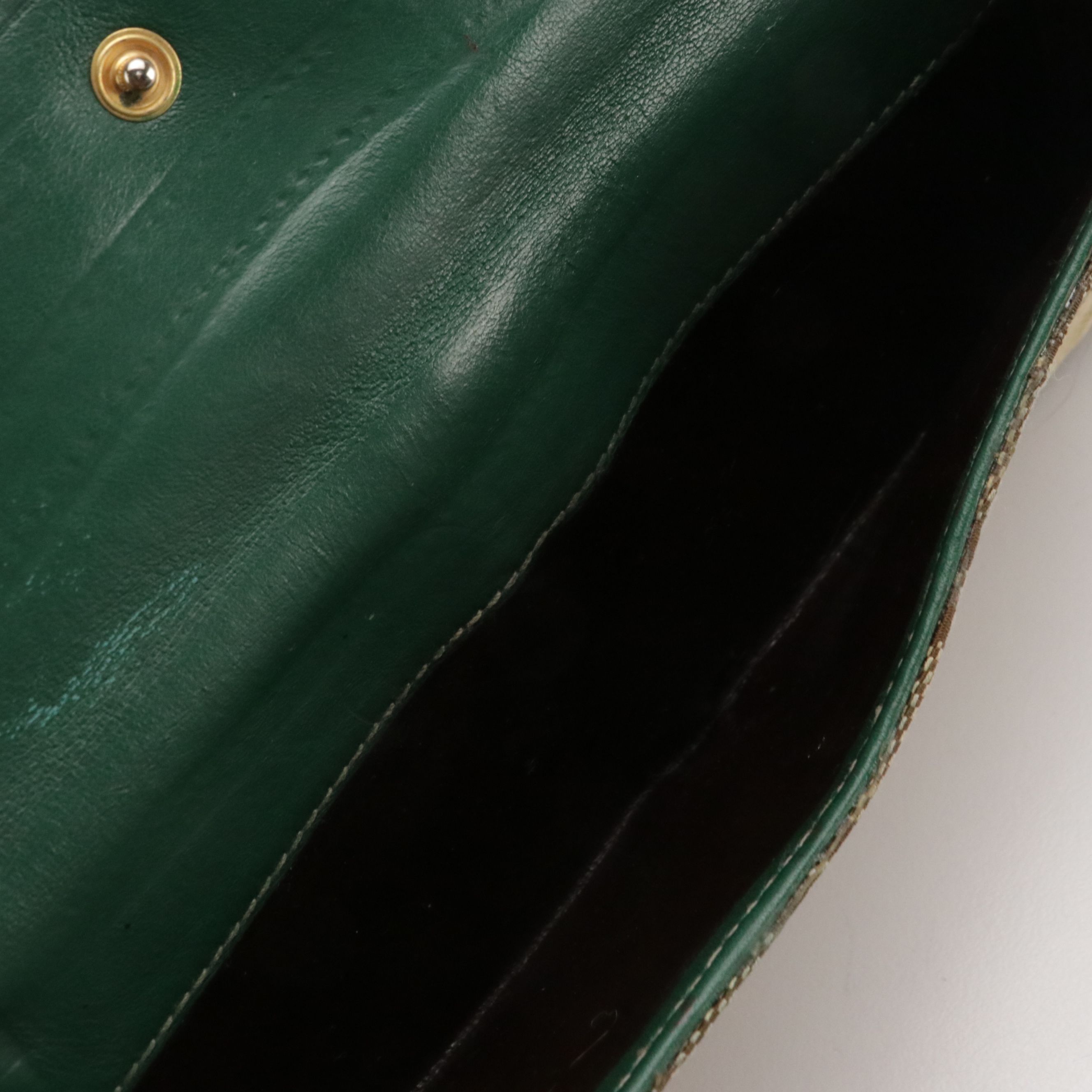 Gucci Continental Wallet in GG Canvas and Green Leather