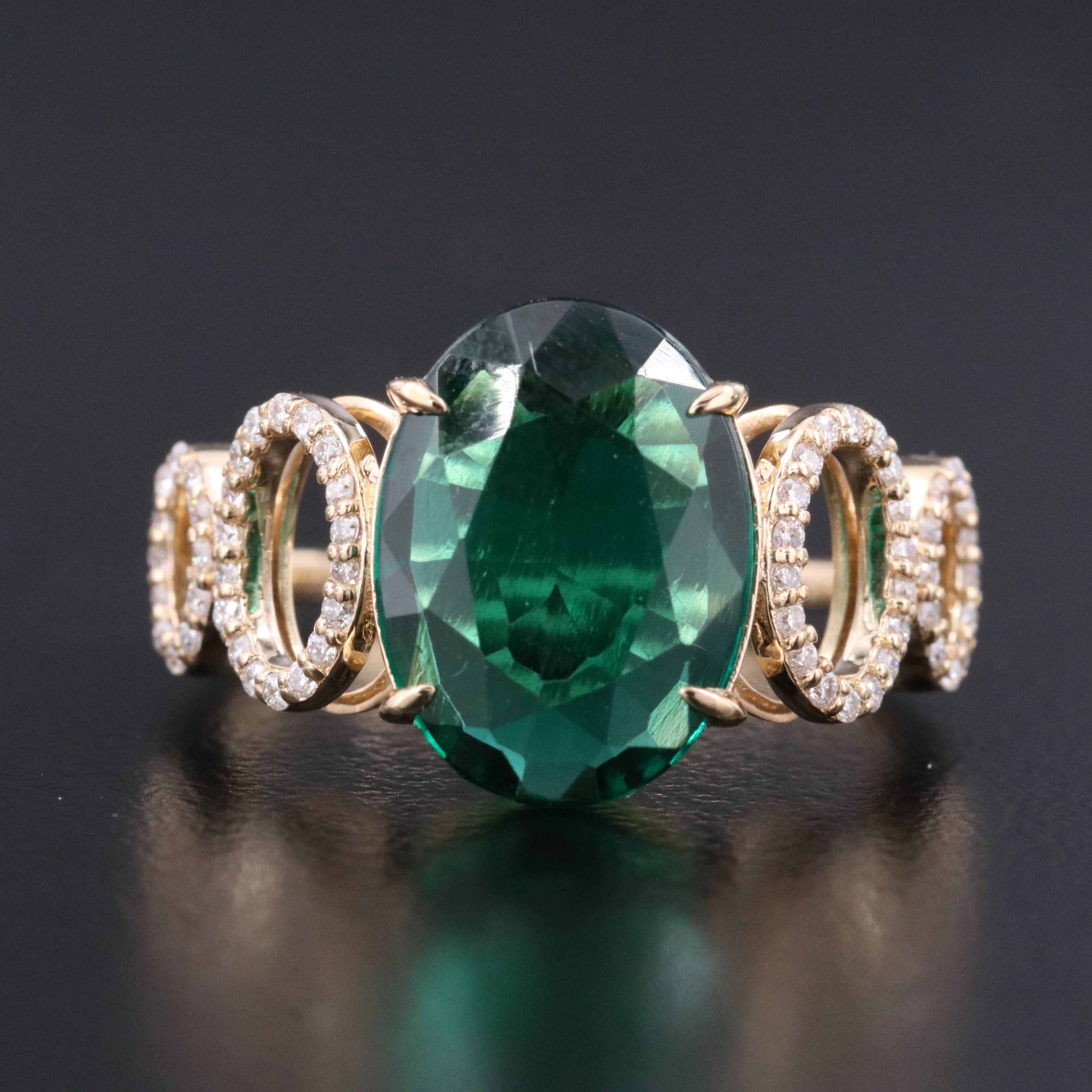14K 2.03 CT Emerald and Moissanite Ring
