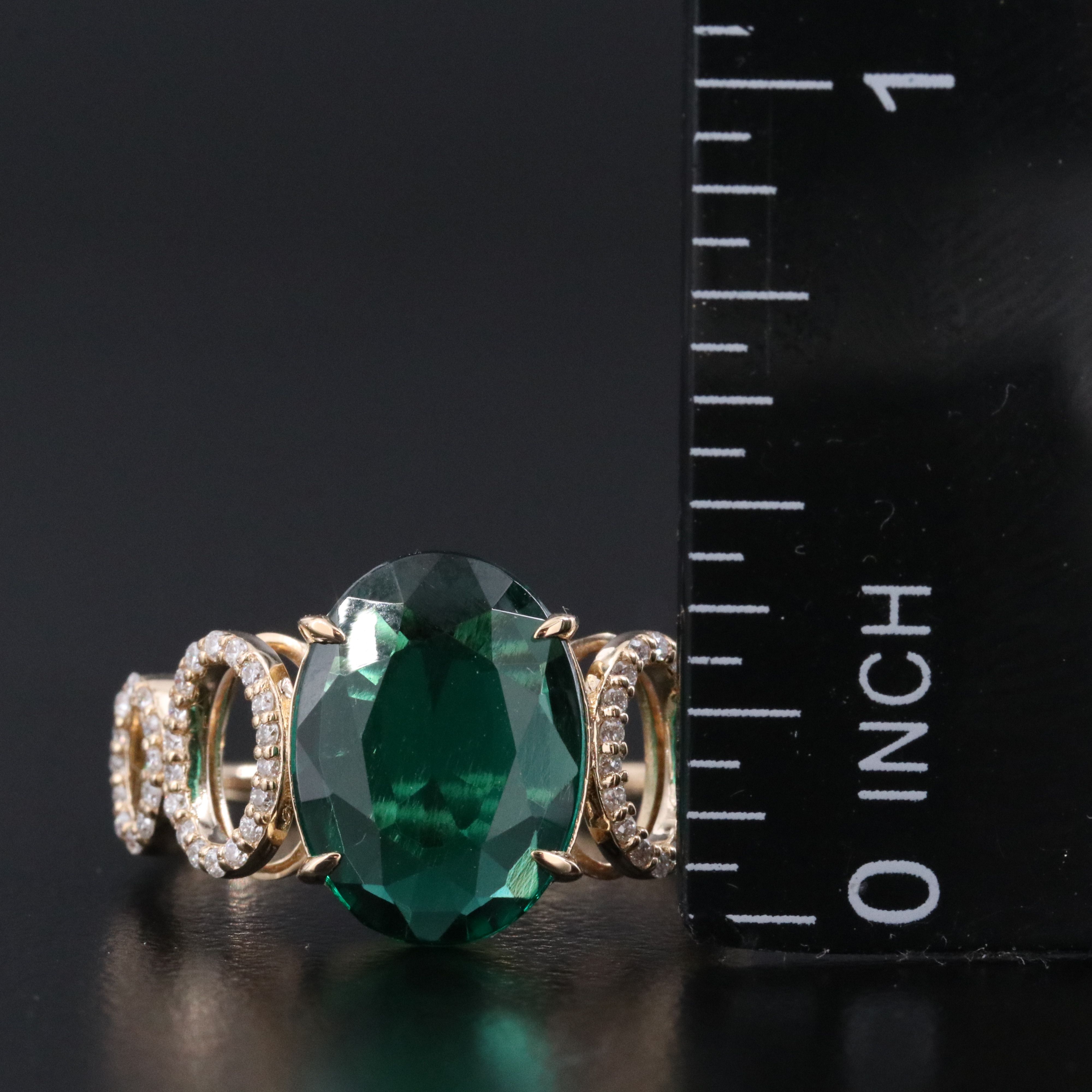 14K 2.03 CT Emerald and Moissanite Ring