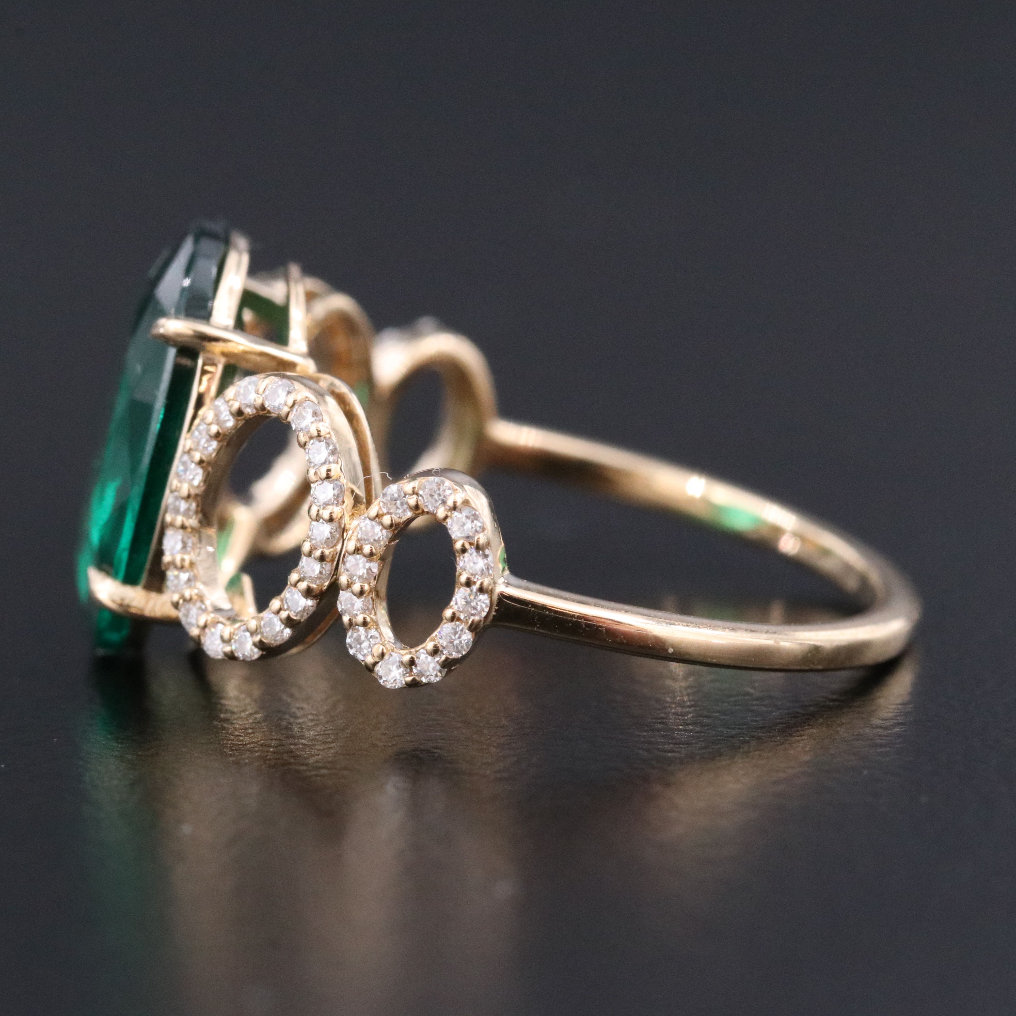 14K 2.03 CT Emerald and Moissanite Ring