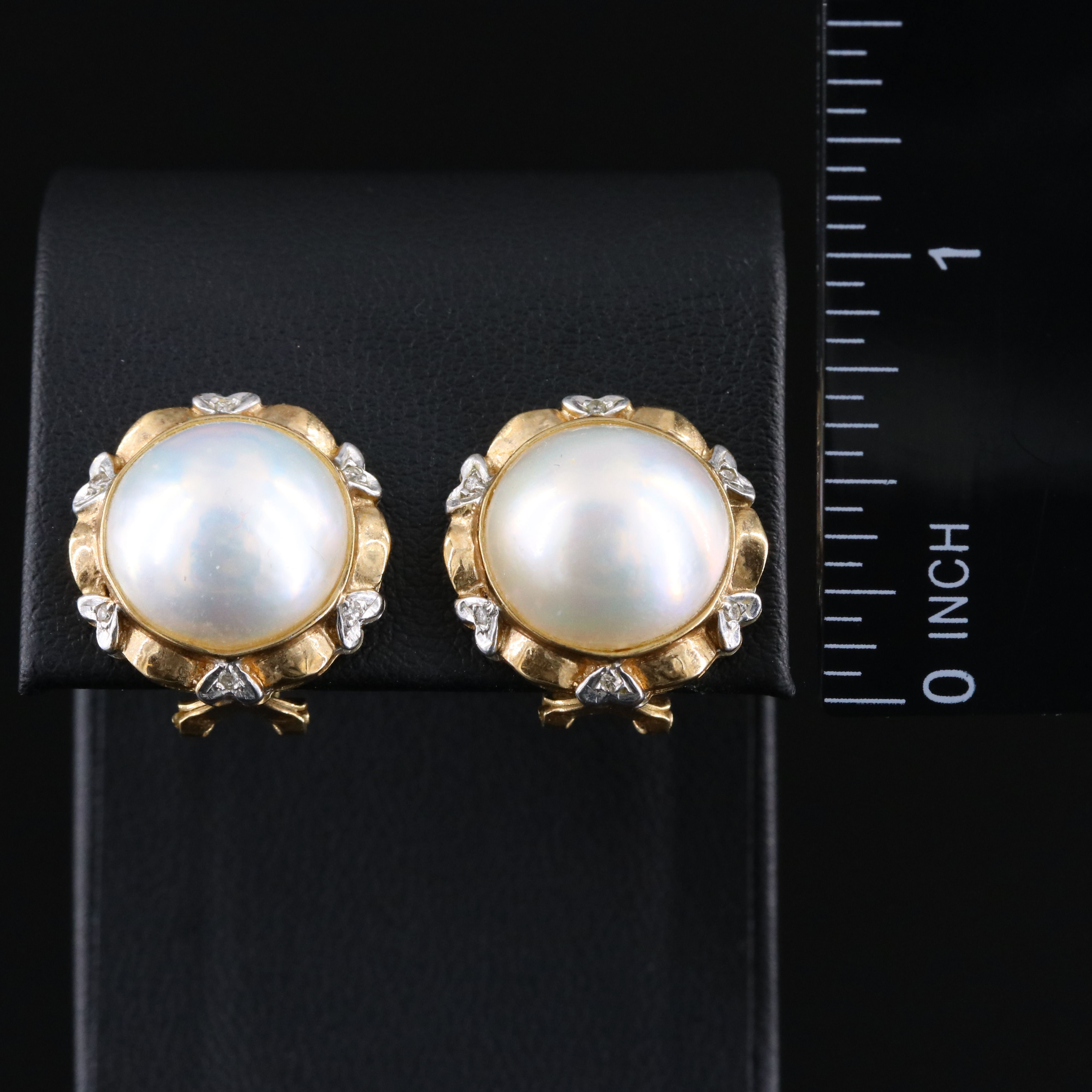 14K Mabé Pearl and Diamond Button Clip Earrings