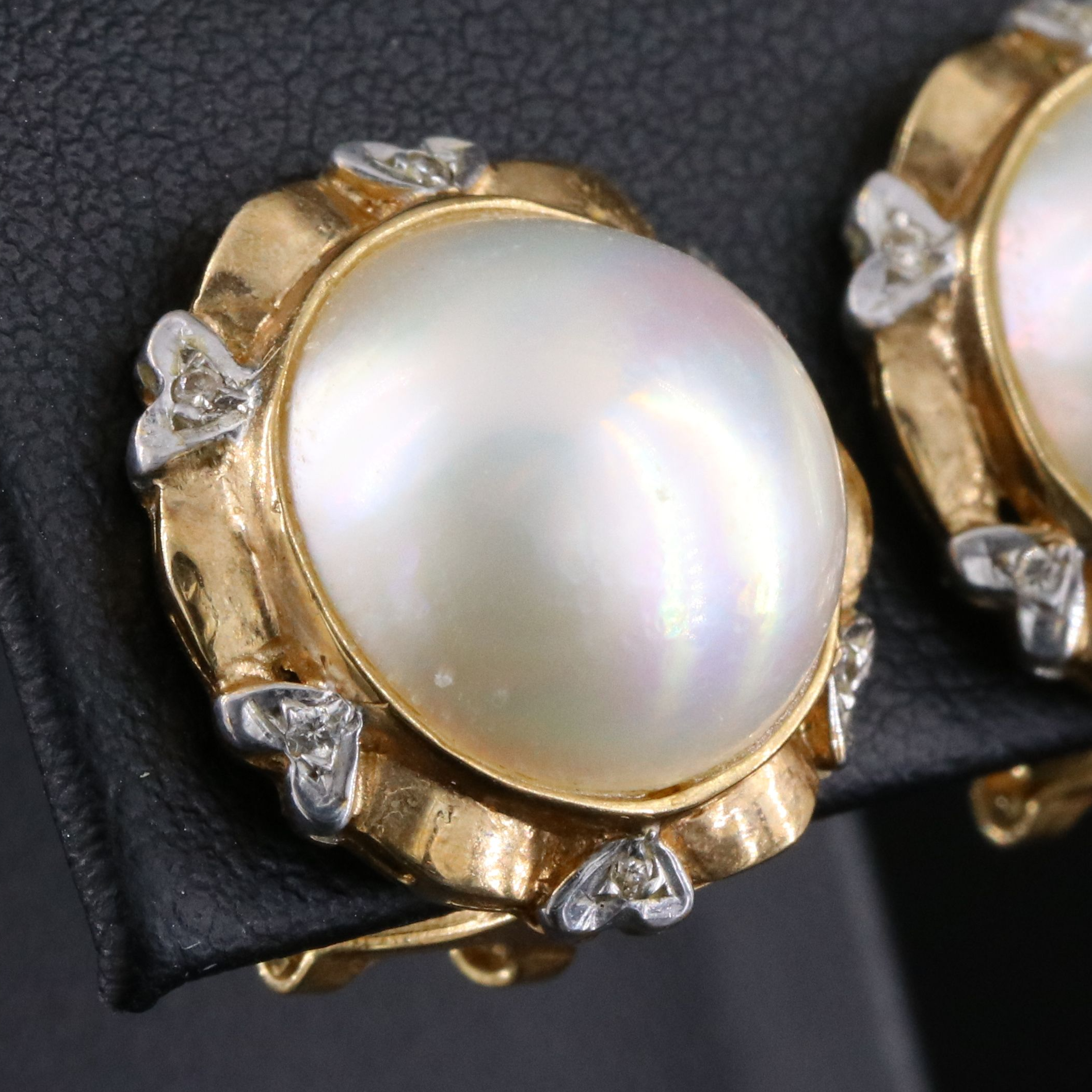 14K Mabé Pearl and Diamond Button Clip Earrings