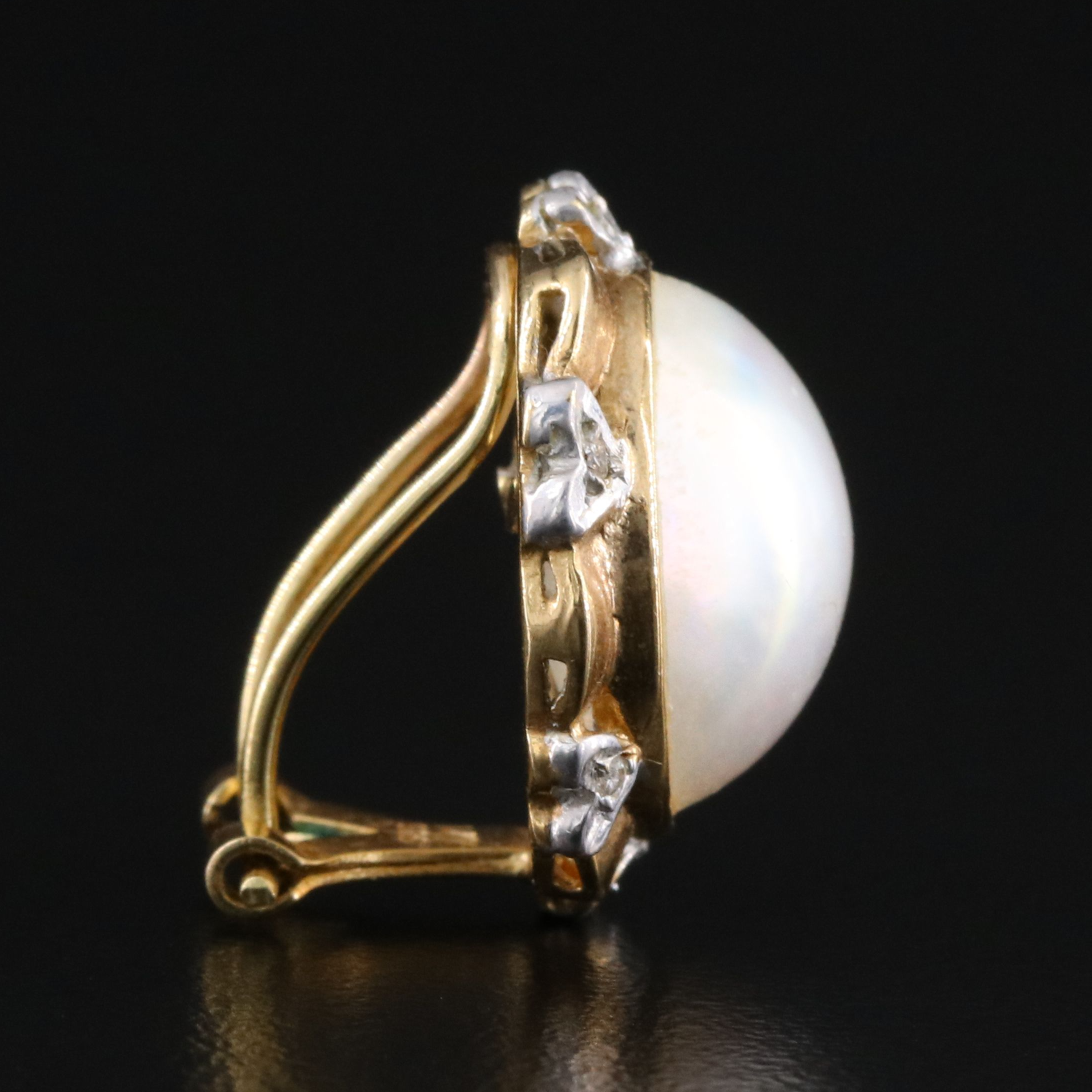 14K Mabé Pearl and Diamond Button Clip Earrings