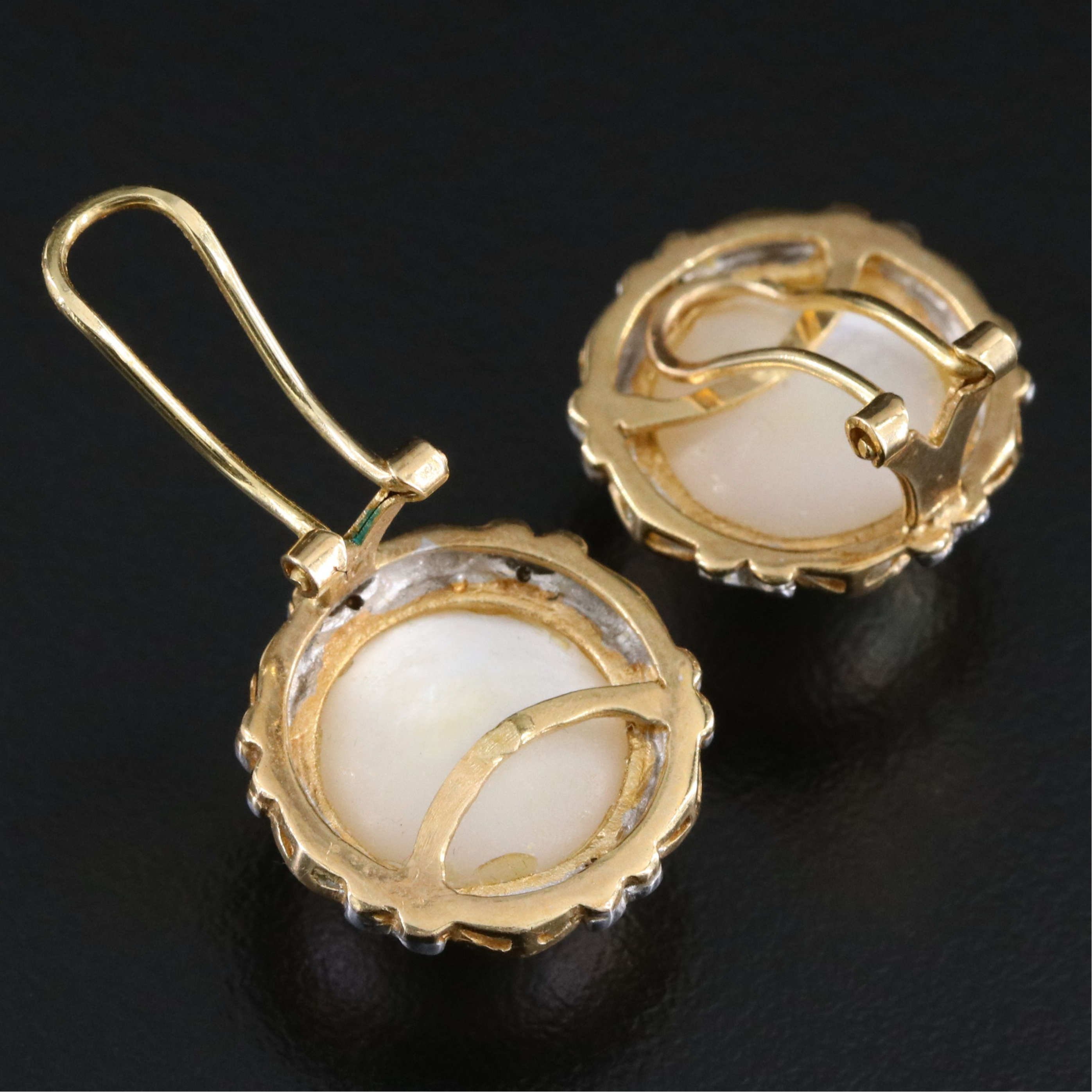 14K Mabé Pearl and Diamond Button Clip Earrings