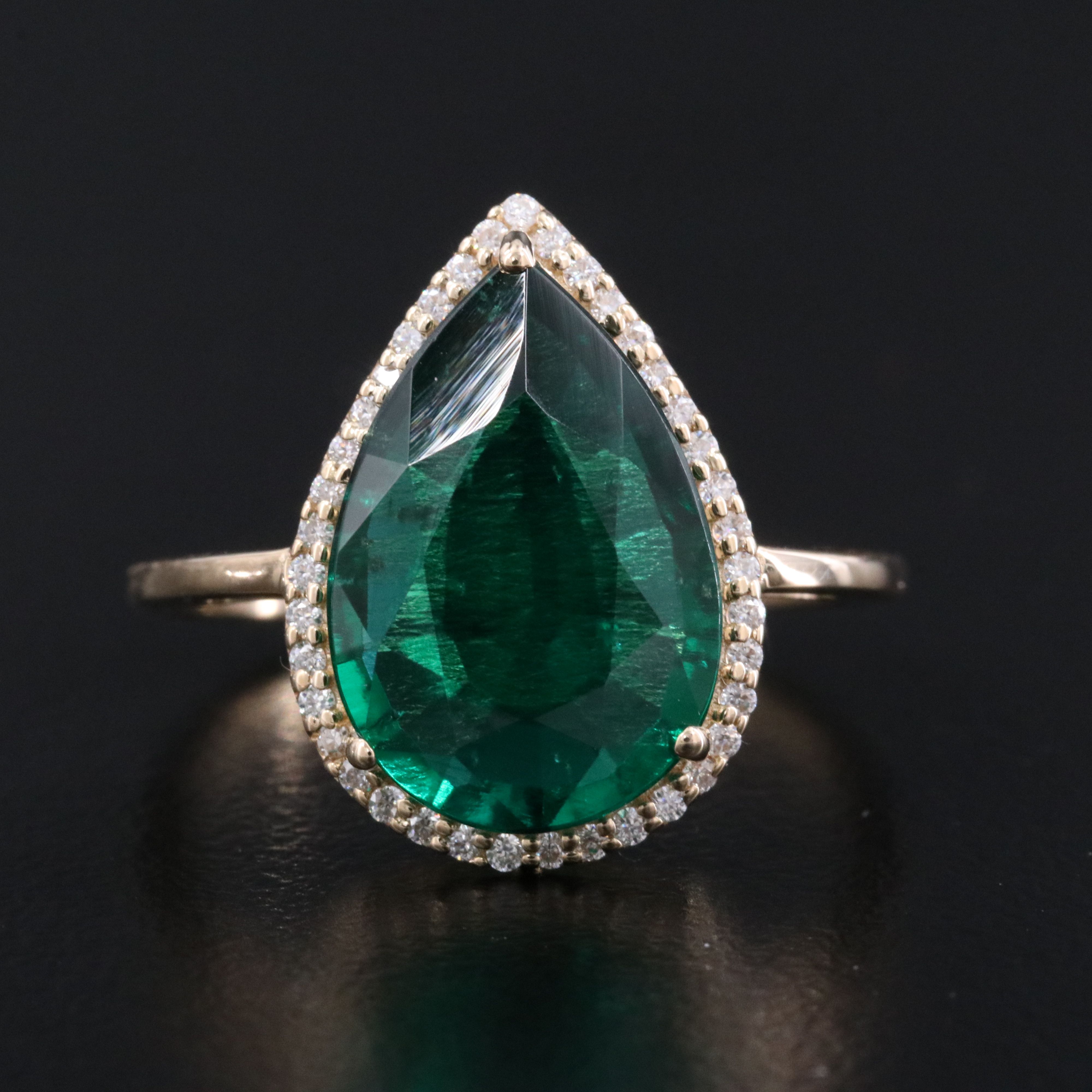 14K 3.27 CT Emerald and Moissanite Ring