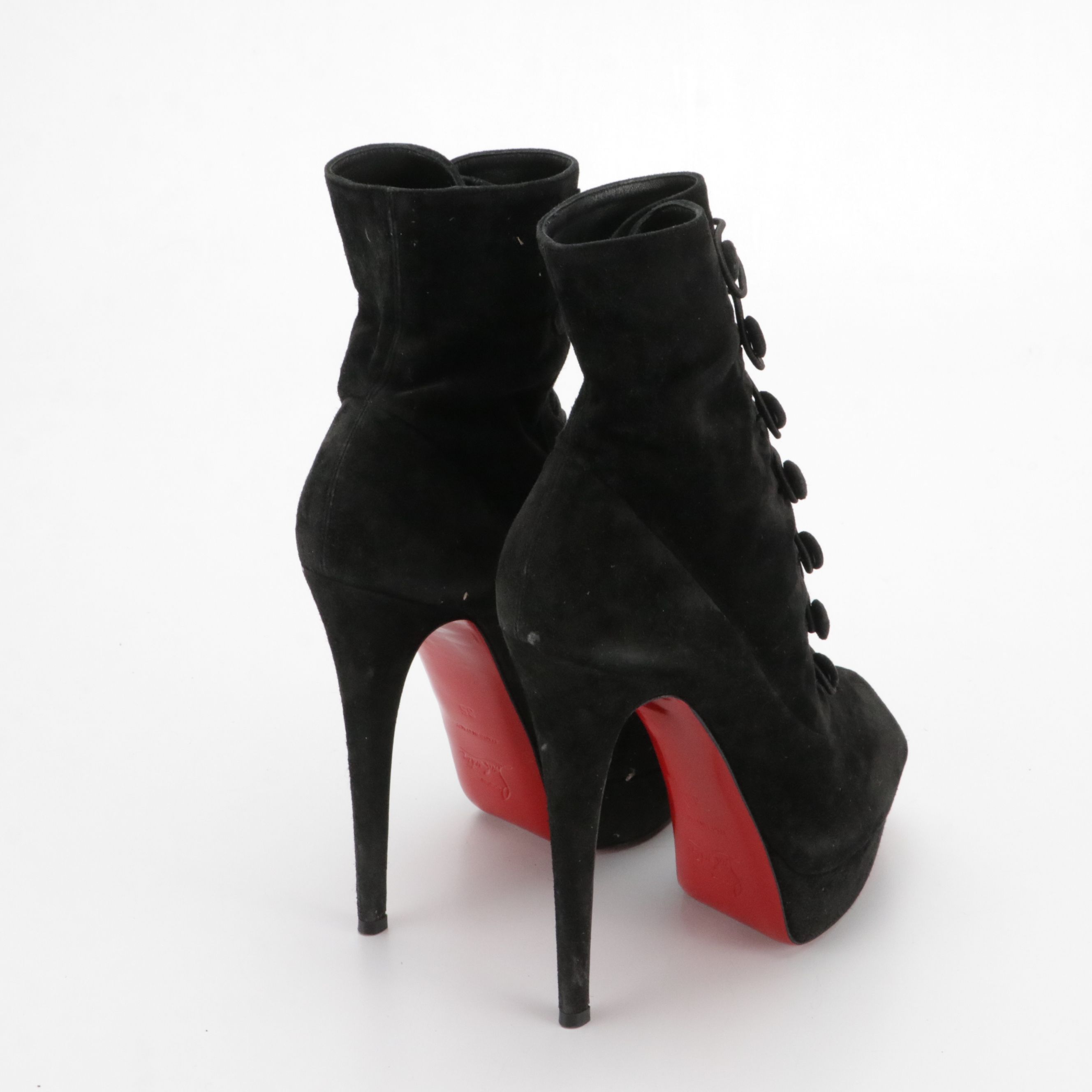 Christian Louboutin Suede Lady Tutu High-Heel Peep-Toe Platform Ankle Boots