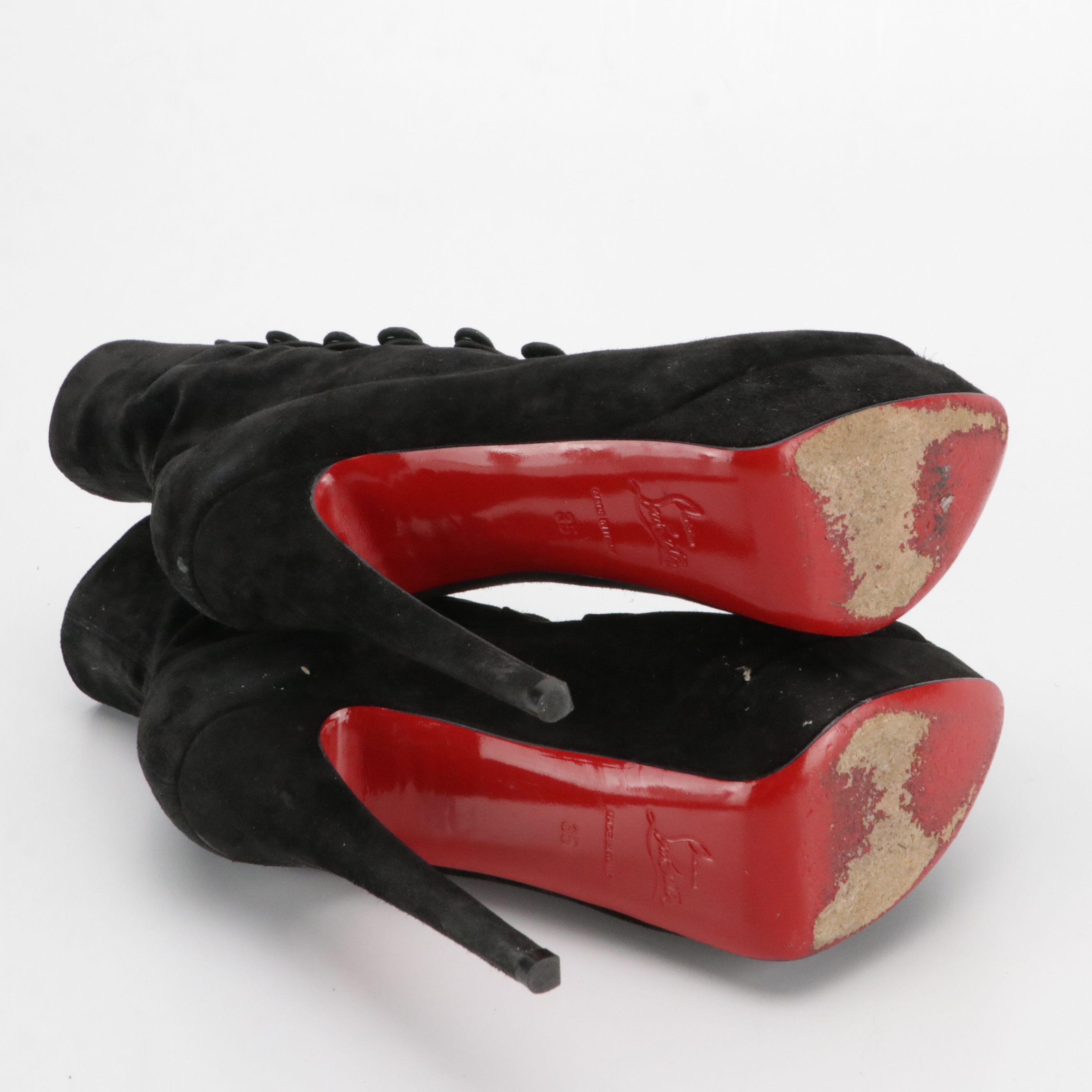 Christian Louboutin Suede Lady Tutu High-Heel Peep-Toe Platform Ankle Boots