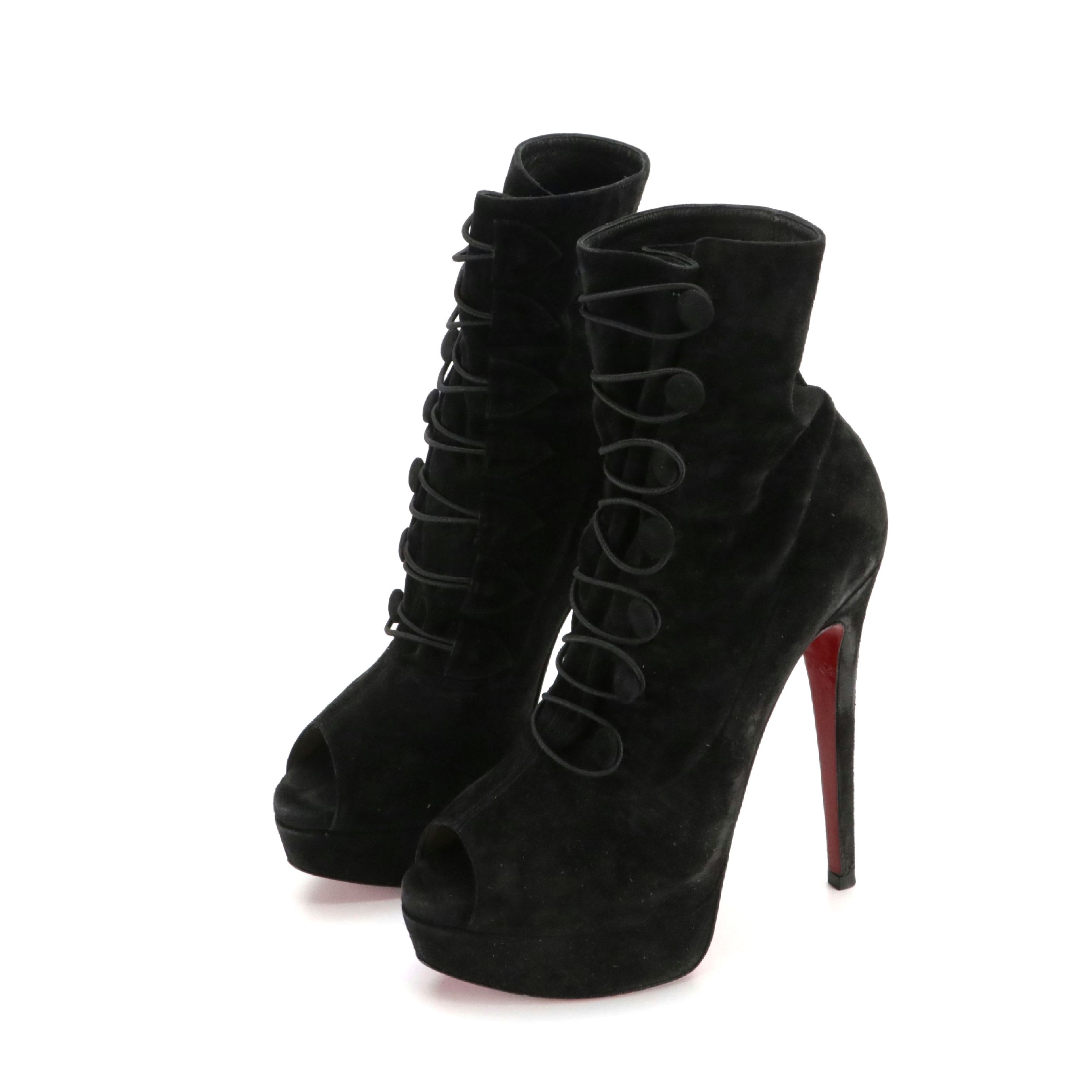 Christian Louboutin Suede Lady Tutu High-Heel Peep-Toe Platform Ankle Boots