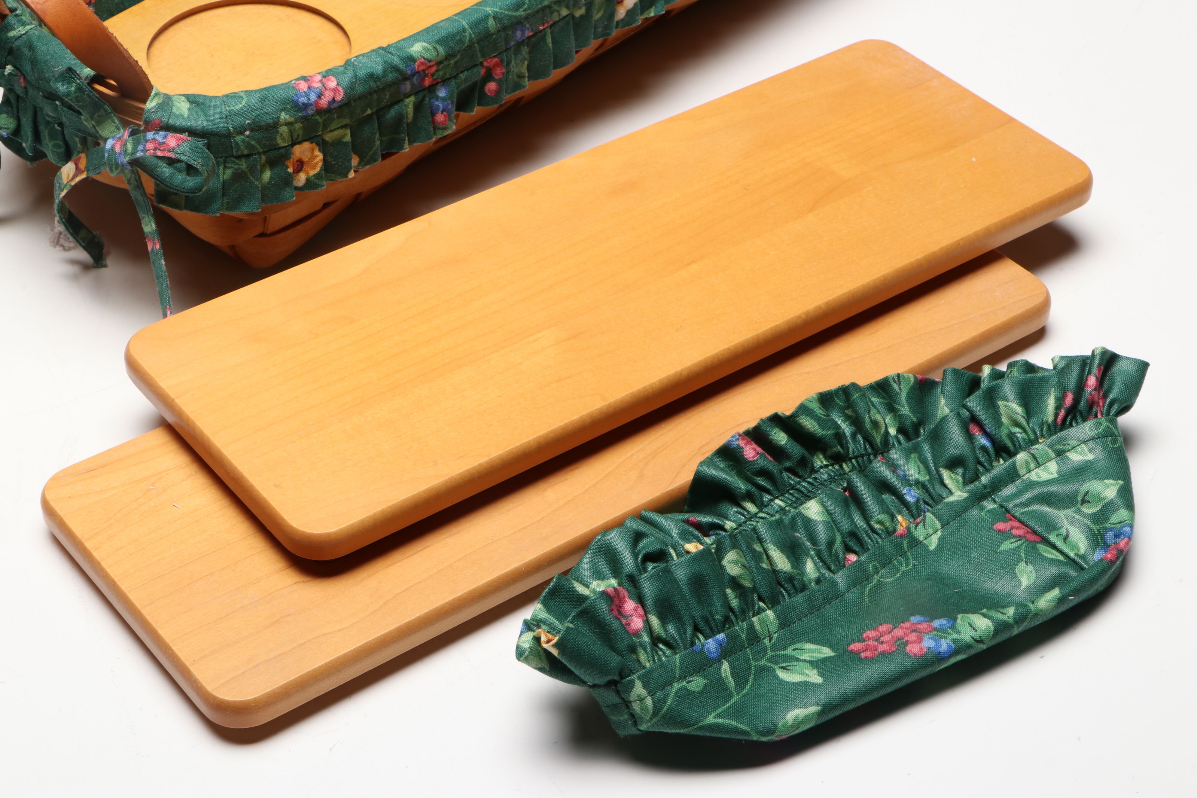 Longaberger Woven and Fabric Lined Baskets with Metal Rack