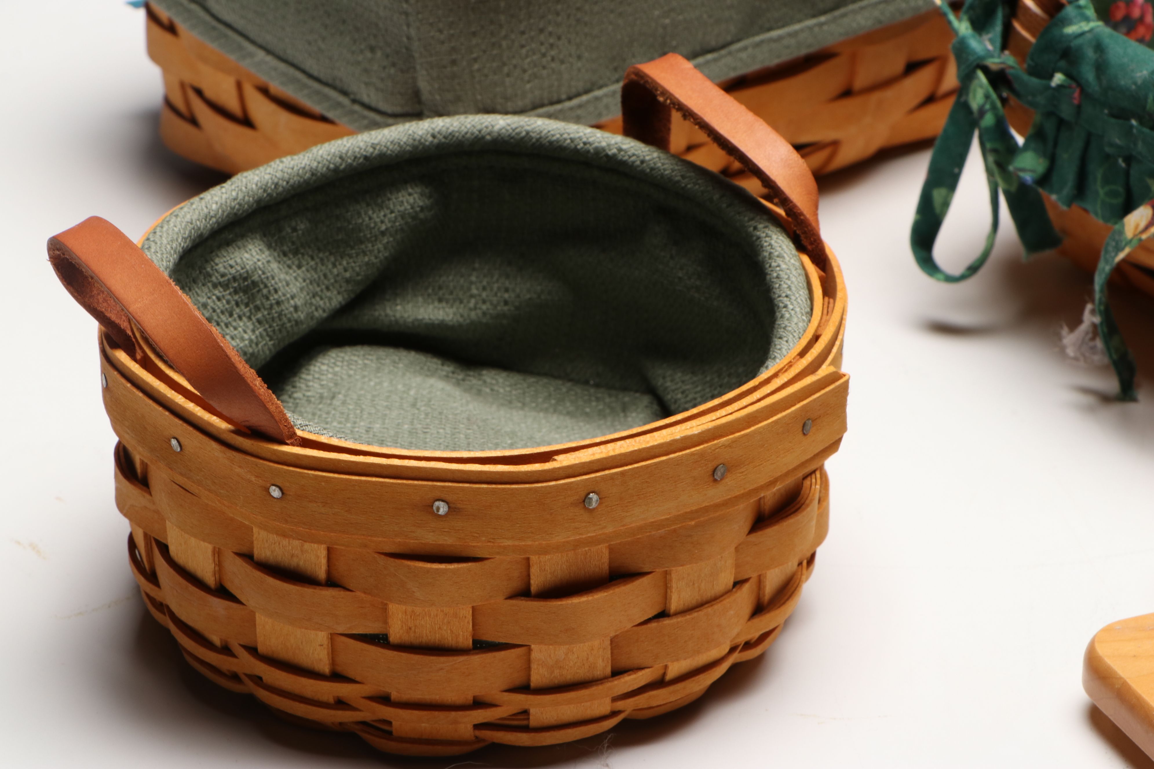 Longaberger Woven and Fabric Lined Baskets with Metal Rack