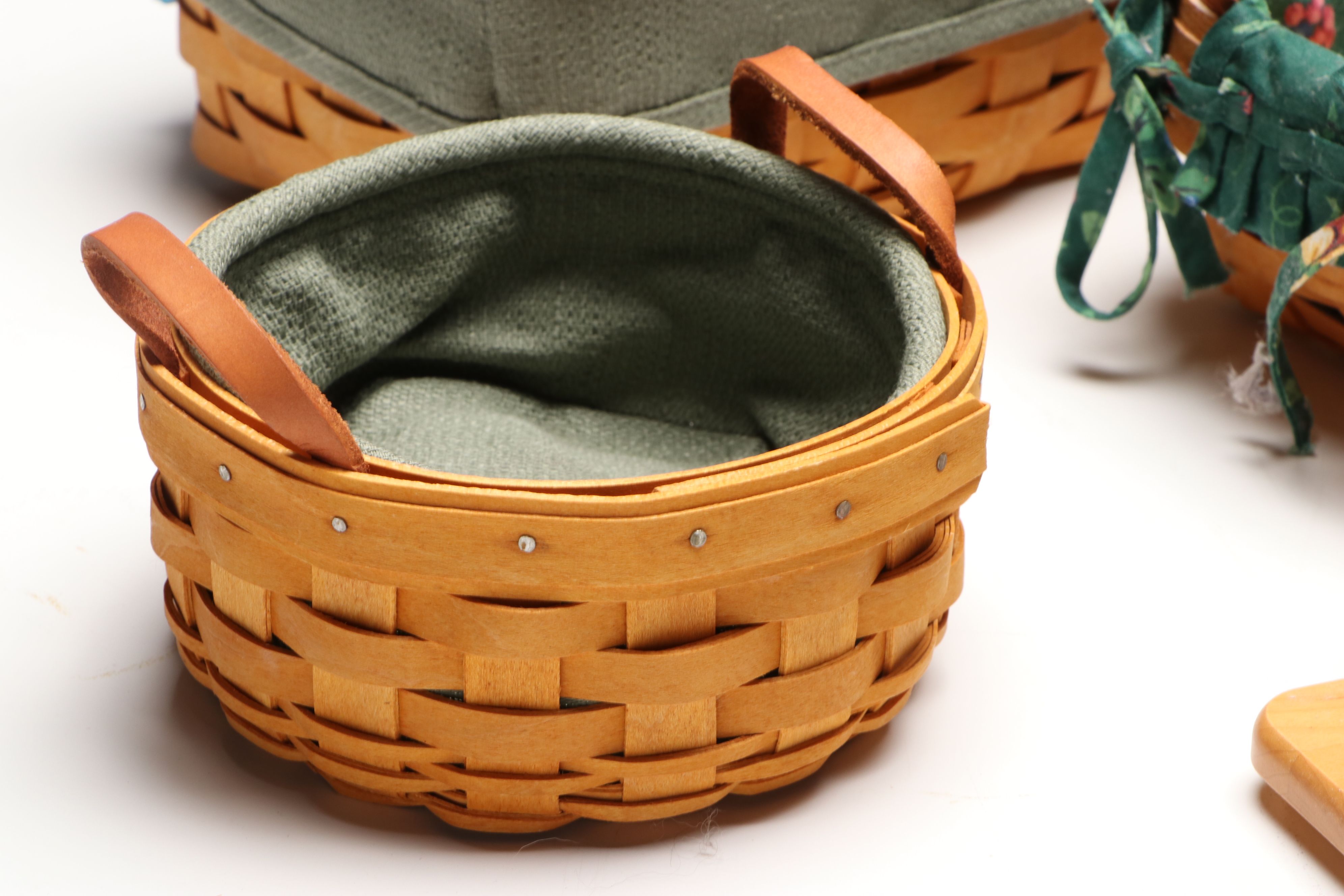 Longaberger Woven and Fabric Lined Baskets with Metal Rack