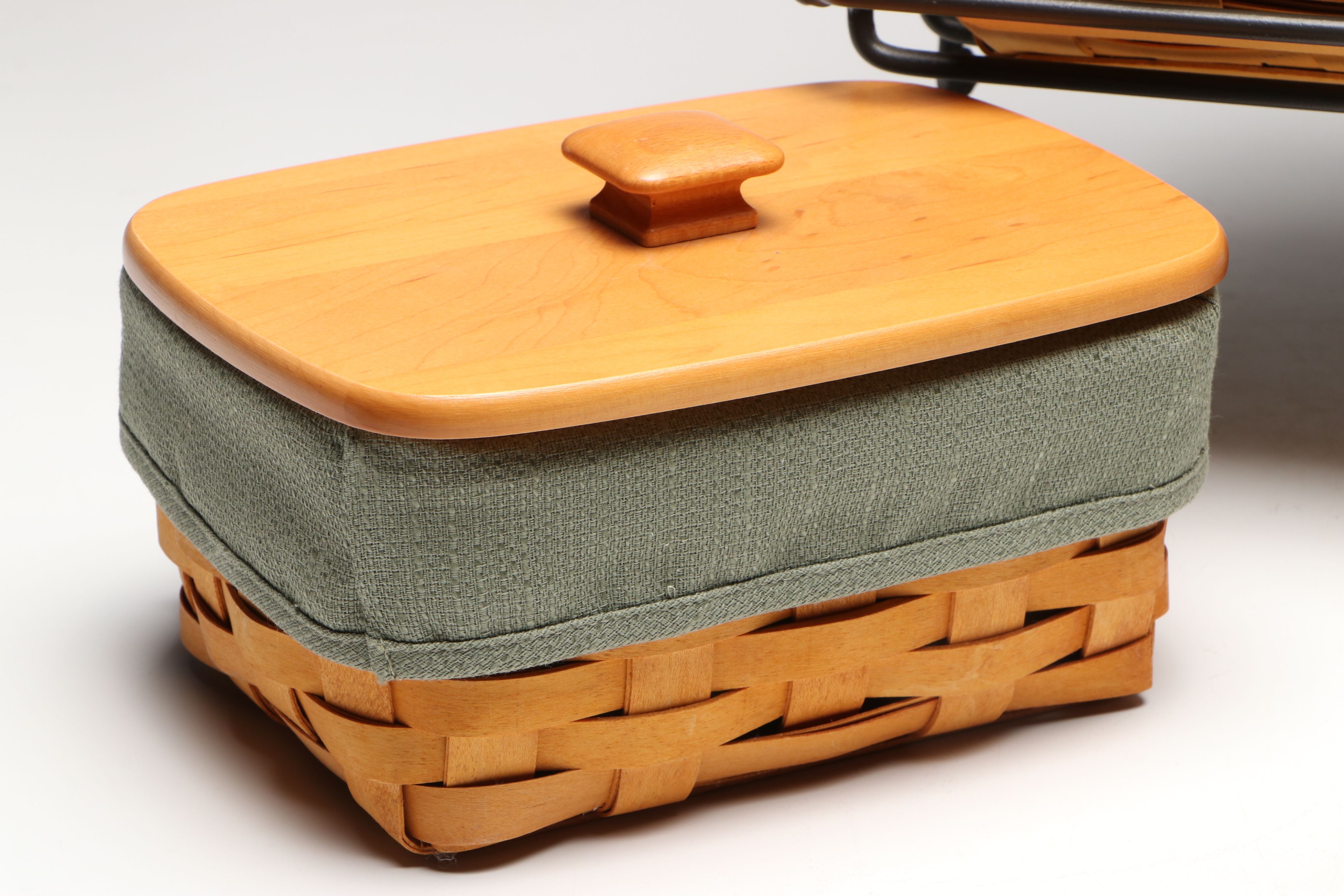 Longaberger Woven and Fabric Lined Baskets with Metal Rack