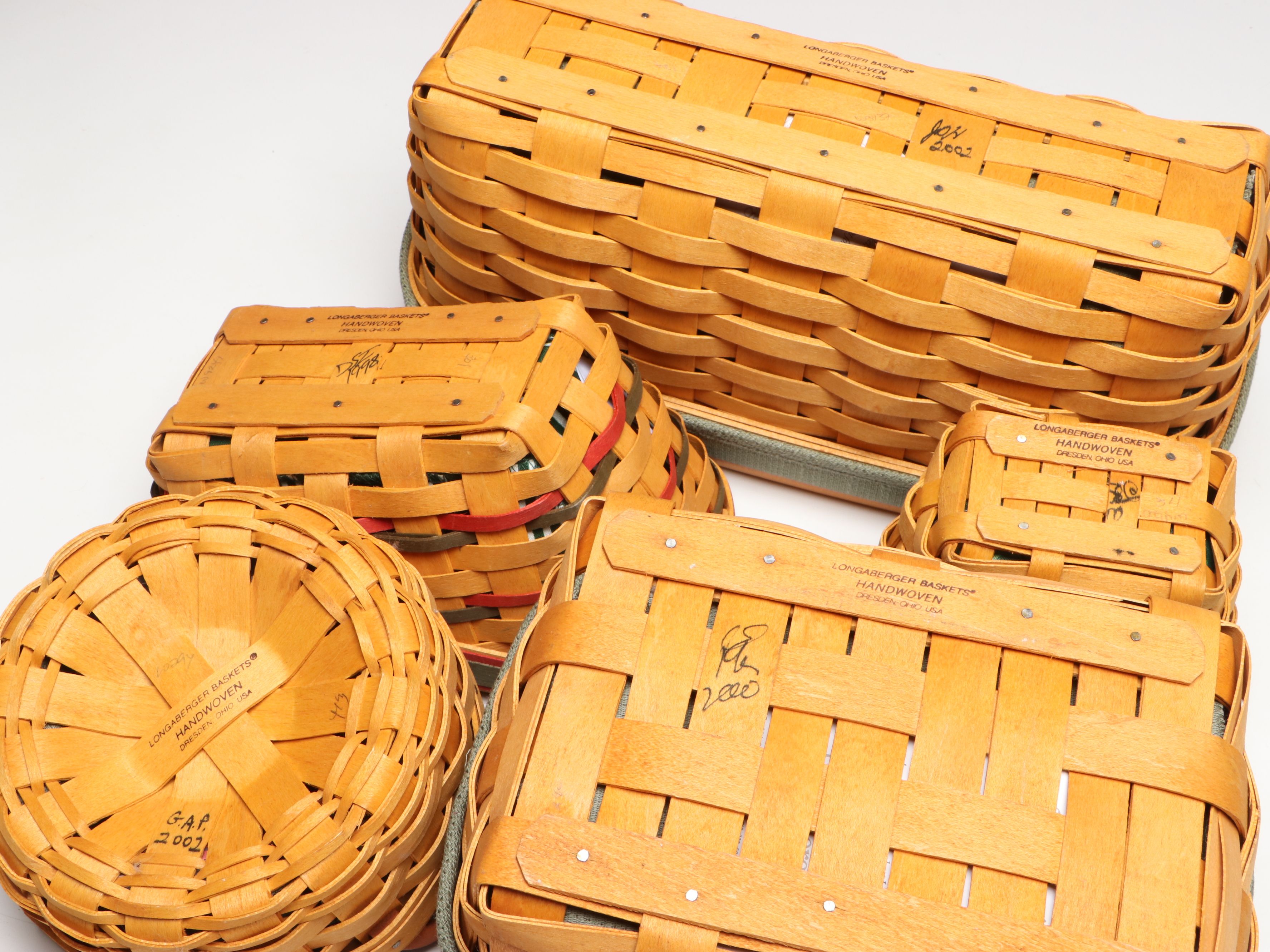 Longaberger Woven and Fabric Lined Baskets with Metal Rack