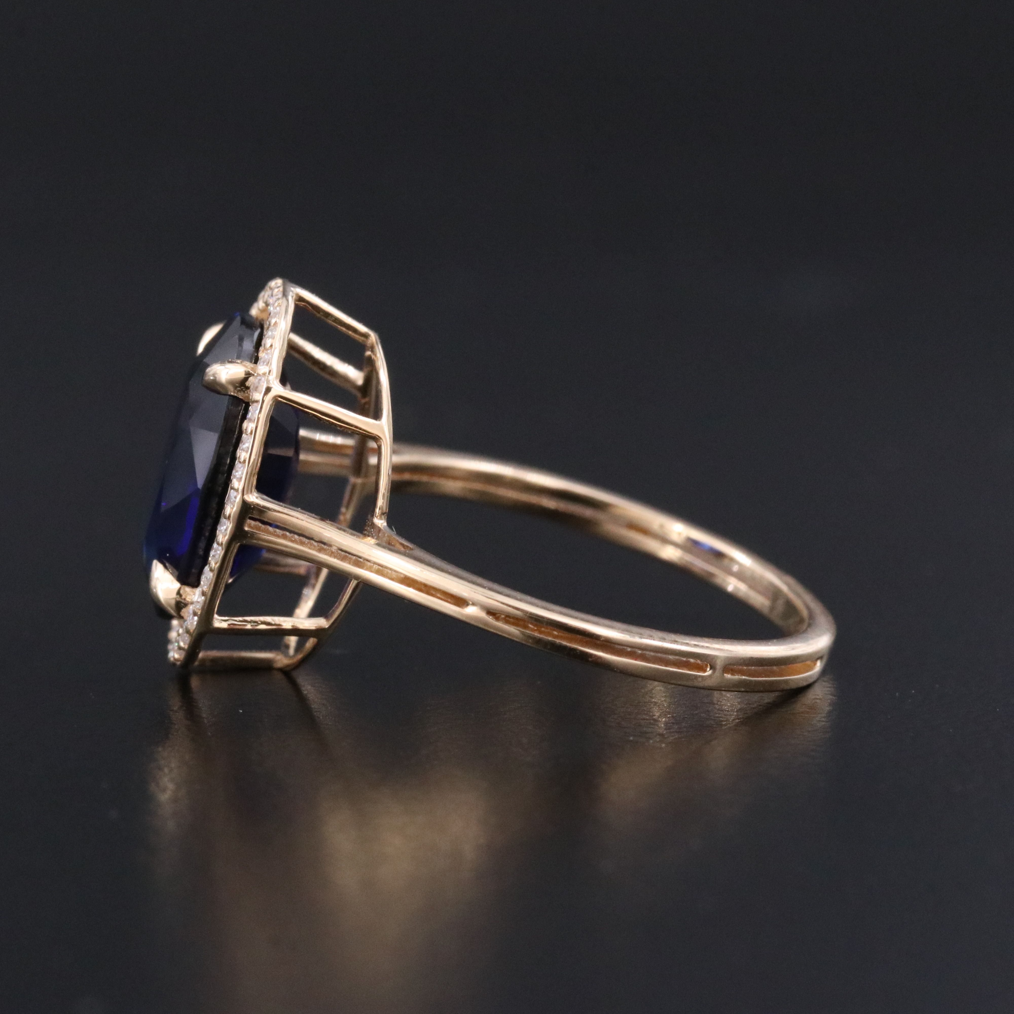 14K 4.15 CT Lab Grown Sapphire and Moissanite Halo Ring