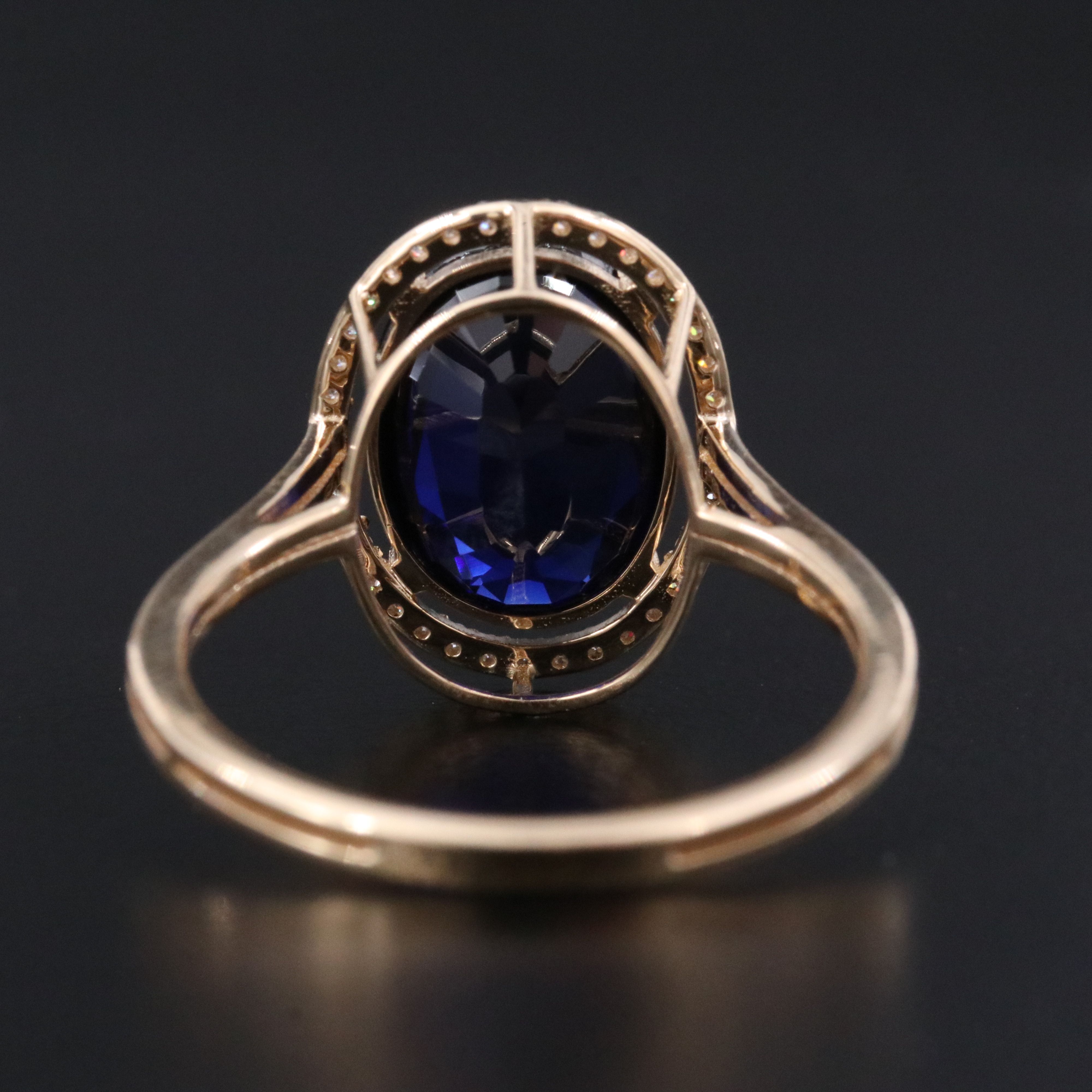 14K 4.15 CT Lab Grown Sapphire and Moissanite Halo Ring