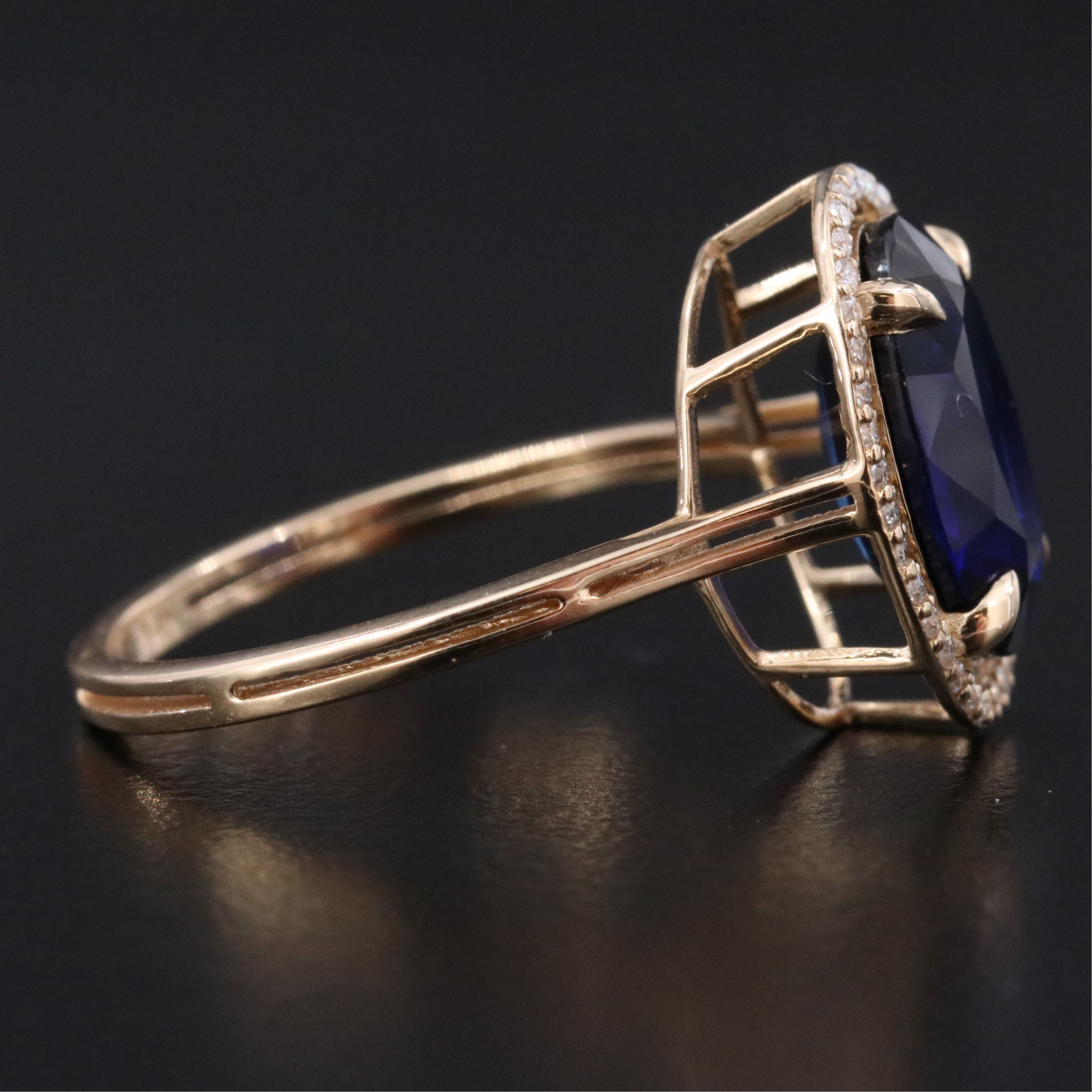 14K 4.15 CT Lab Grown Sapphire and Moissanite Halo Ring