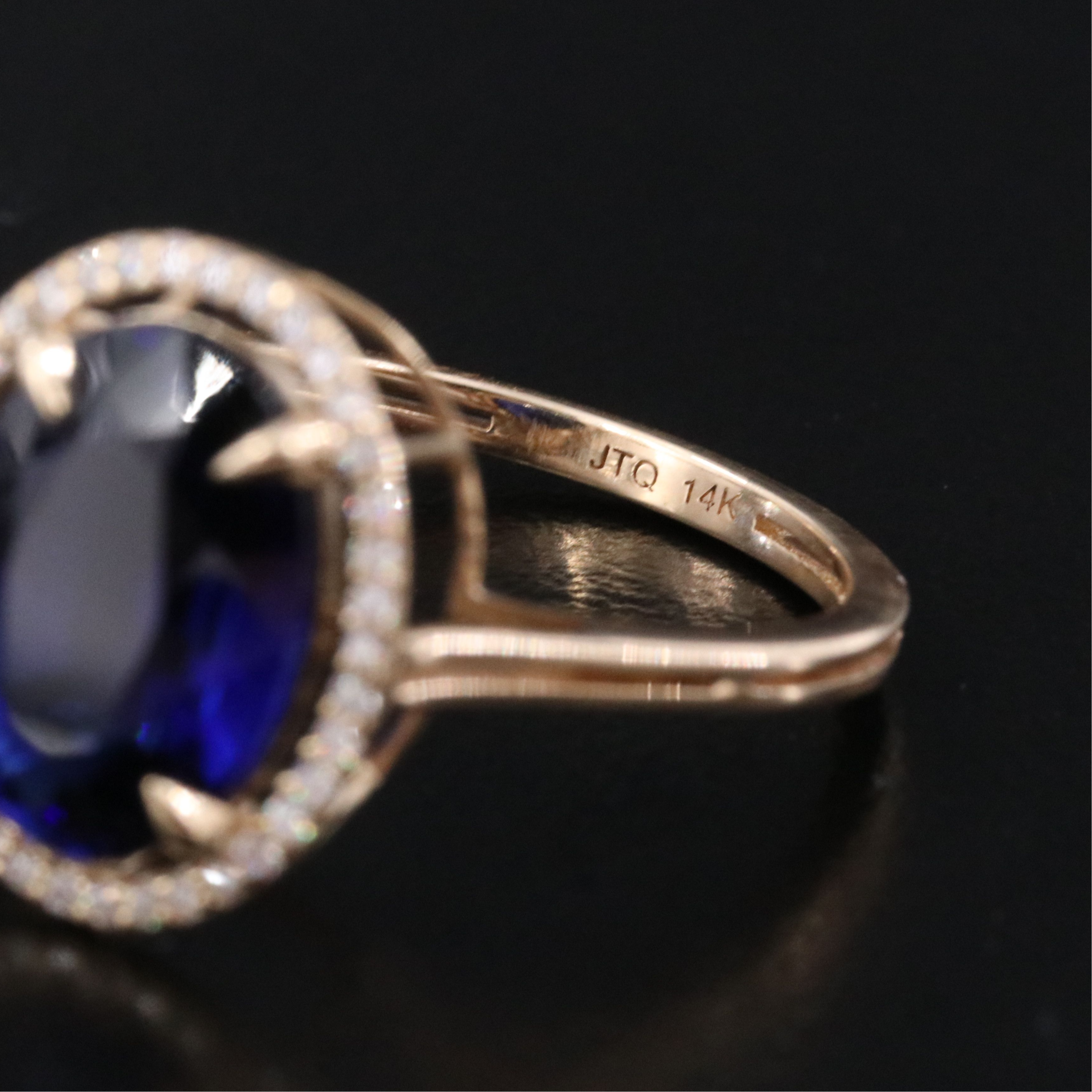 14K 4.15 CT Lab Grown Sapphire and Moissanite Halo Ring