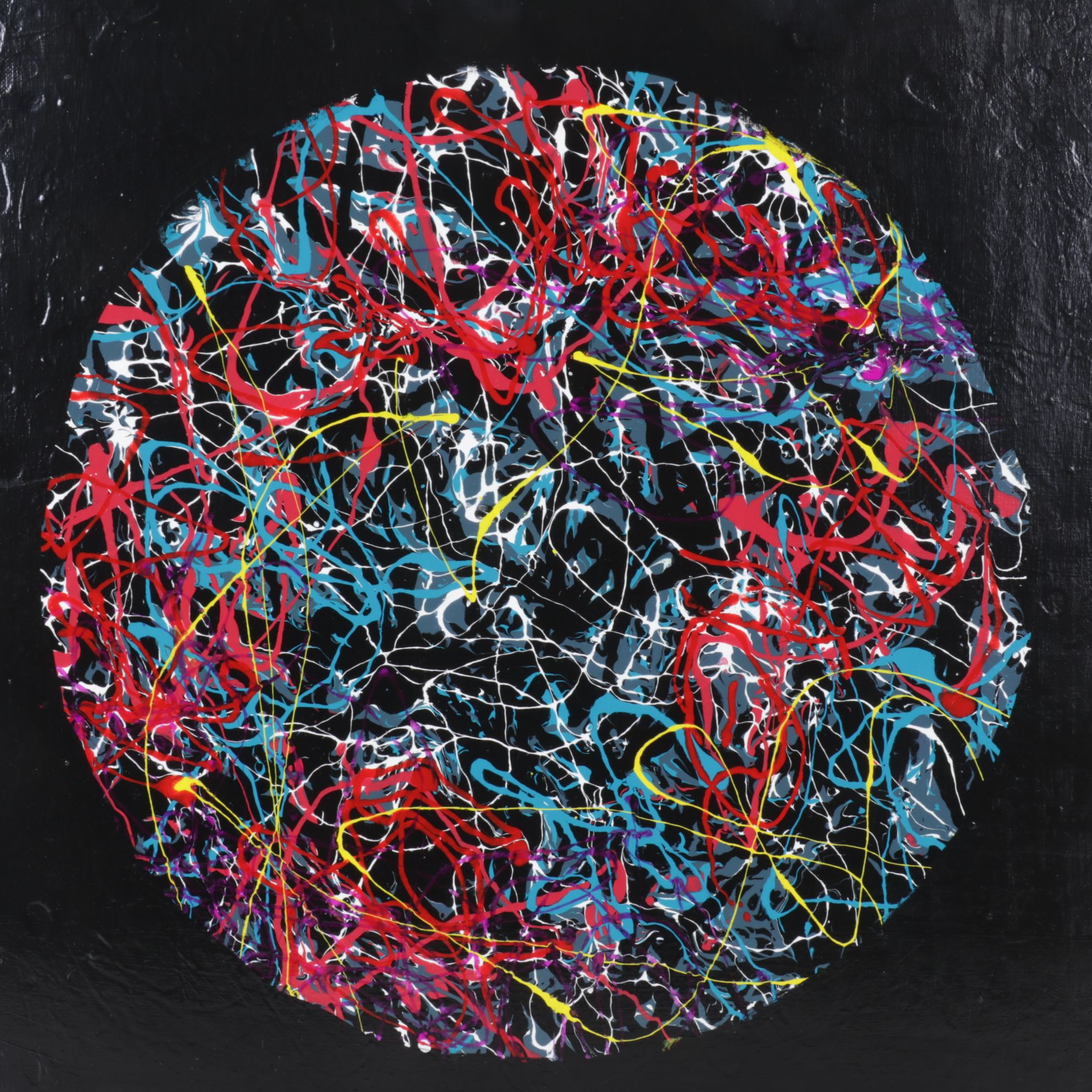 Joe Dixon Circular Abstract Expressionist Acrylic Pour Painting, C. 2020