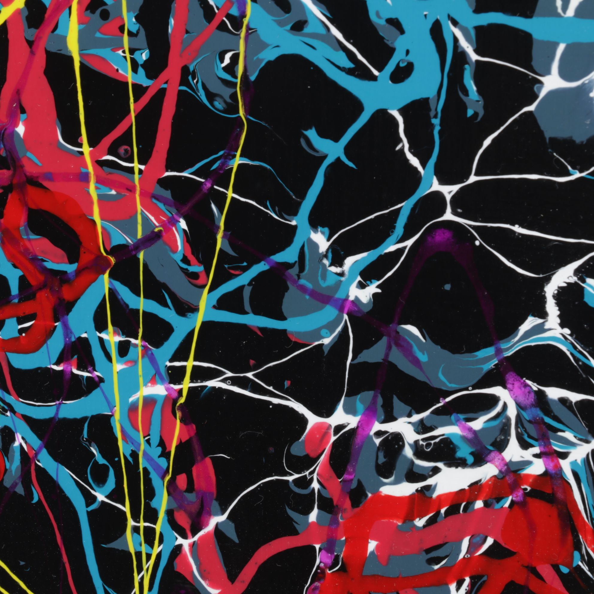 Joe Dixon Circular Abstract Expressionist Acrylic Pour Painting, C. 2020