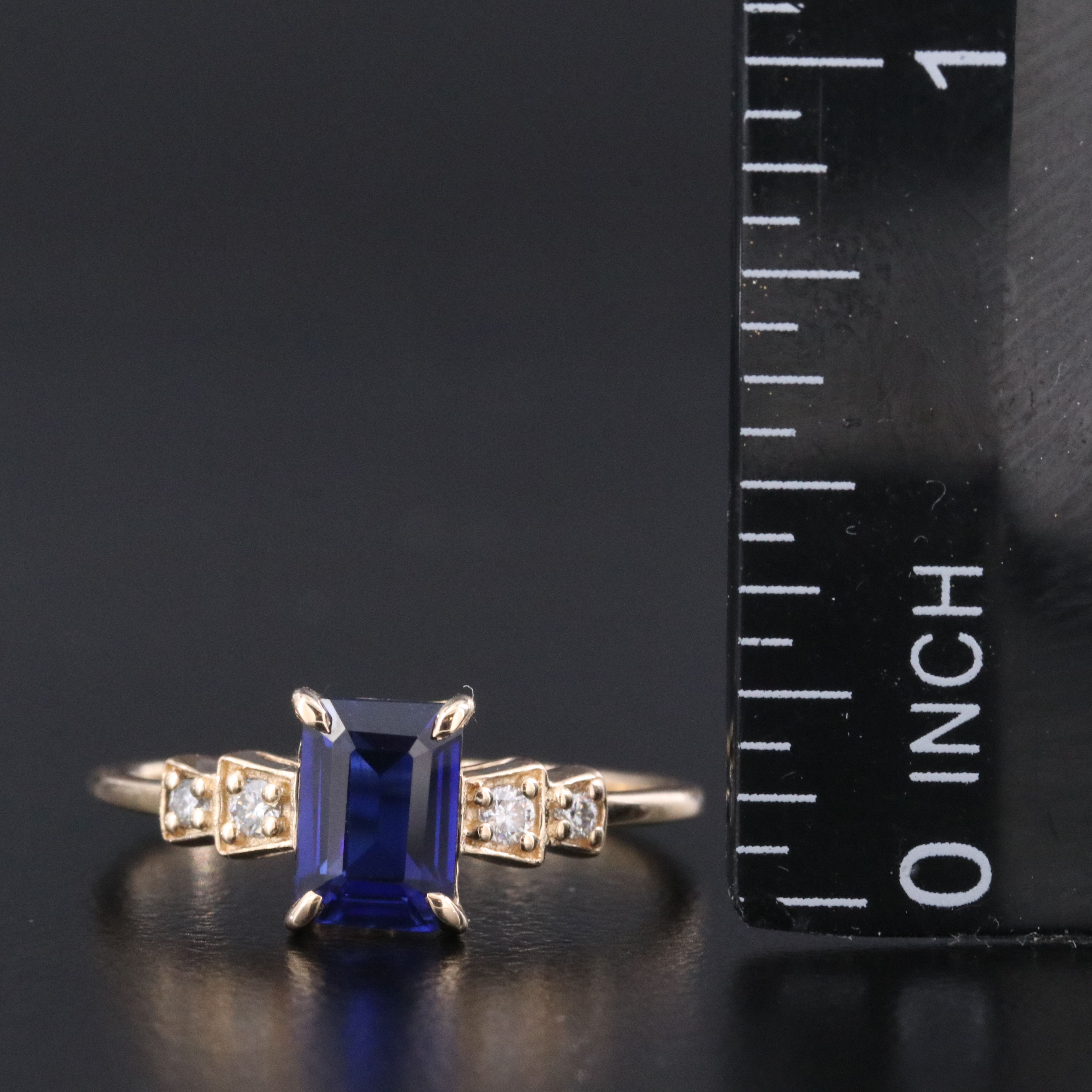 14K 1.53 CT Lab Grown Sapphire and Moissanite Ring