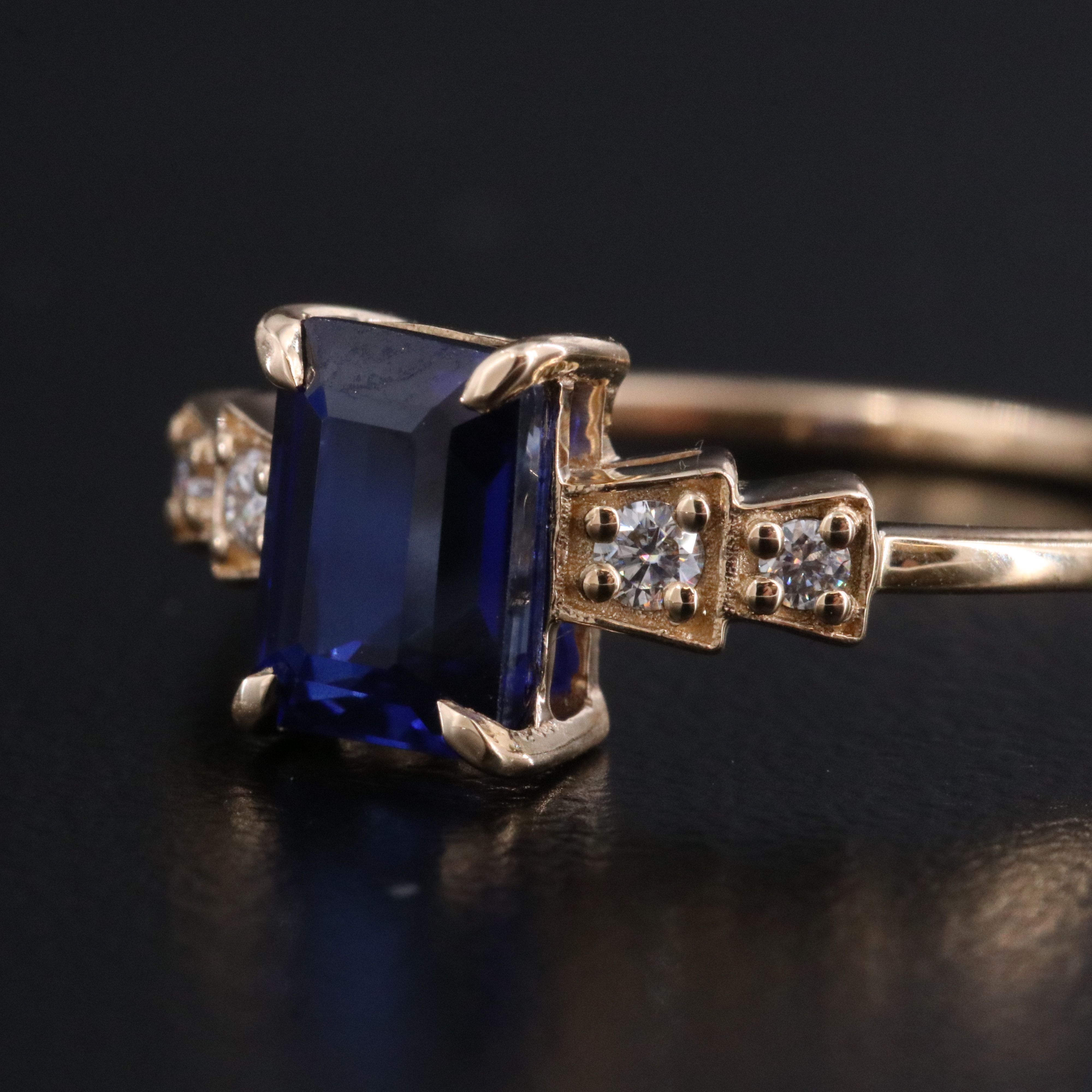 14K 1.53 CT Lab Grown Sapphire and Moissanite Ring