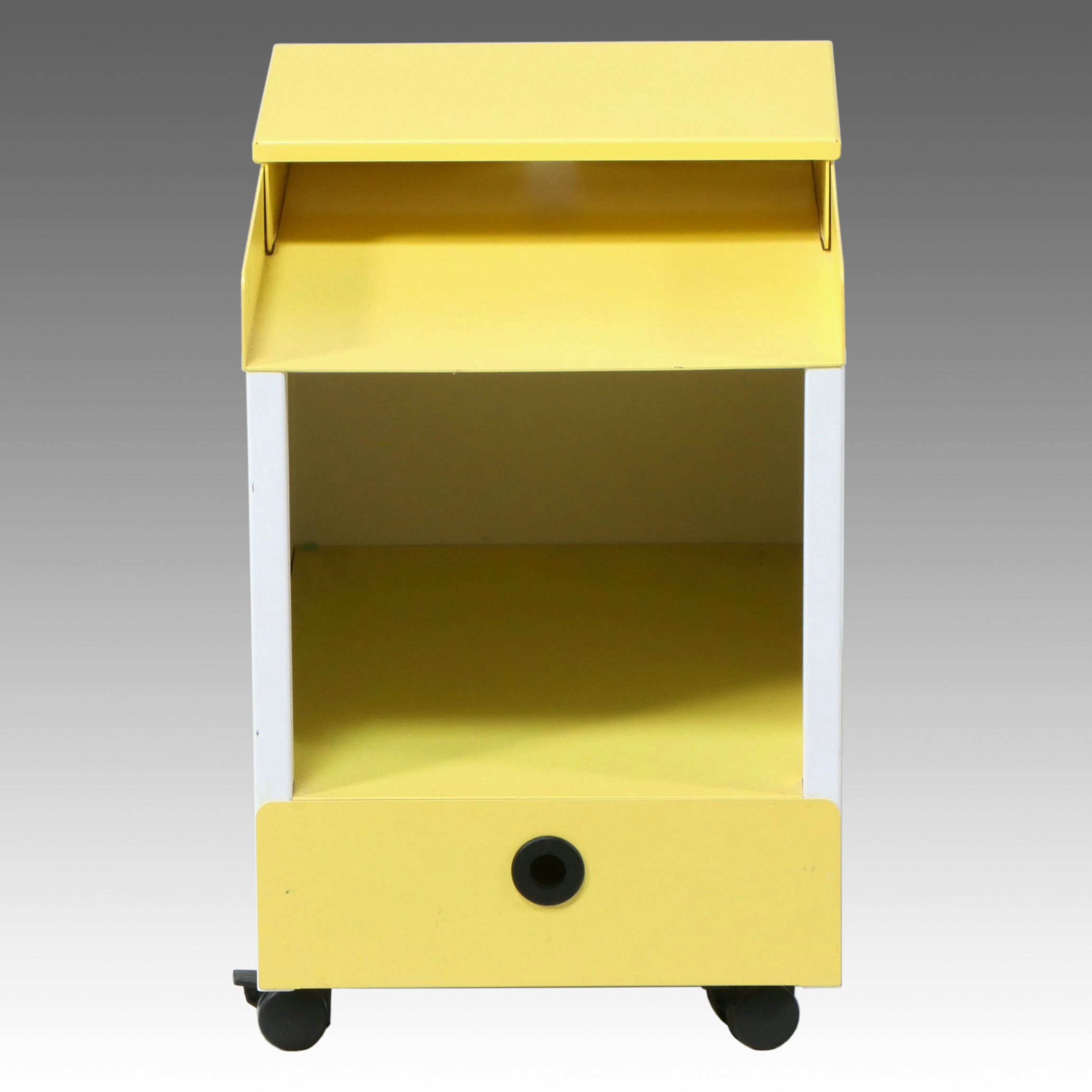 Contemporary Metal Rolling Office Cart with Slanted Top