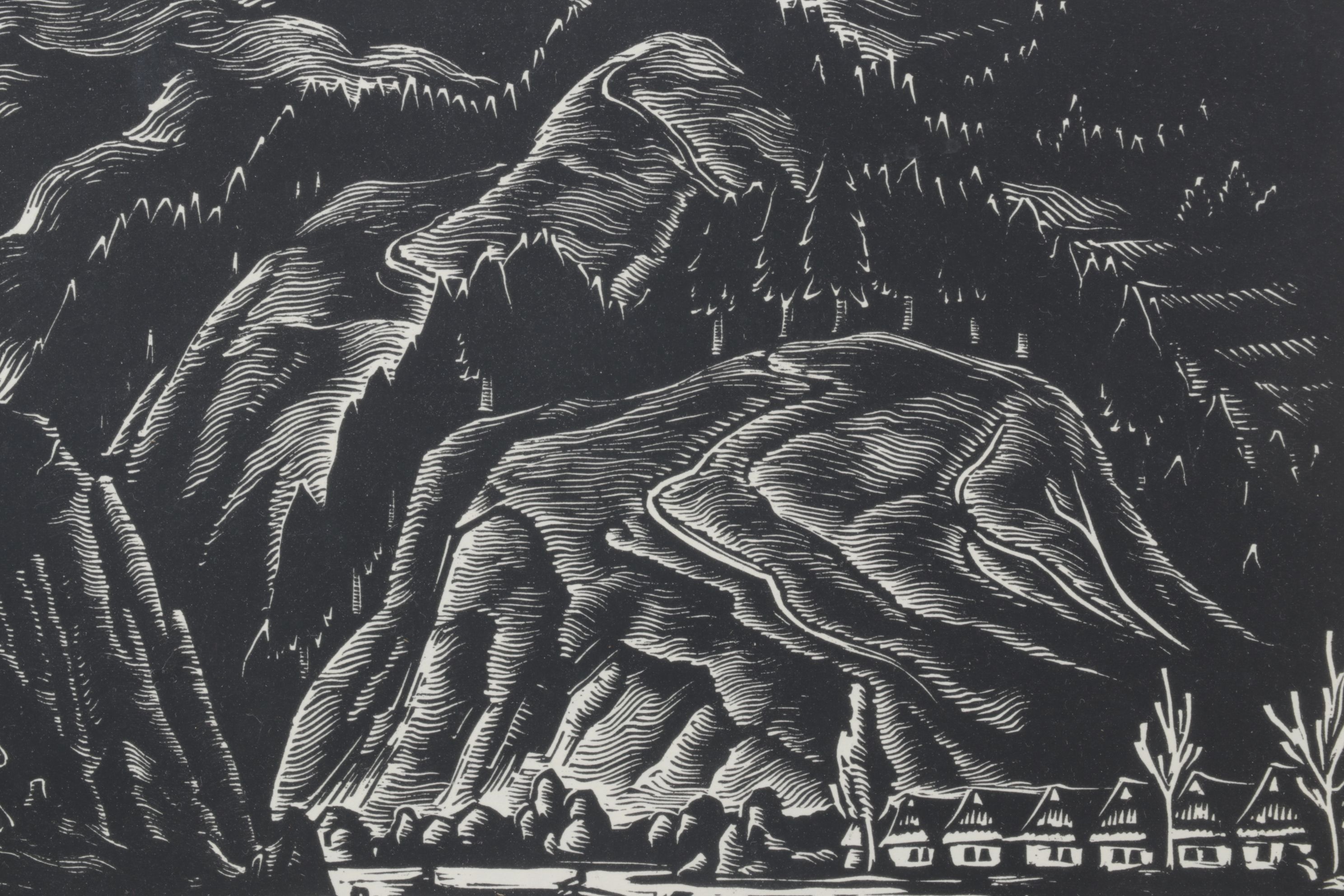 Ferdiš Duša Woodcut Print "Pltníci (Loggers)", Early to Mid-20th Century