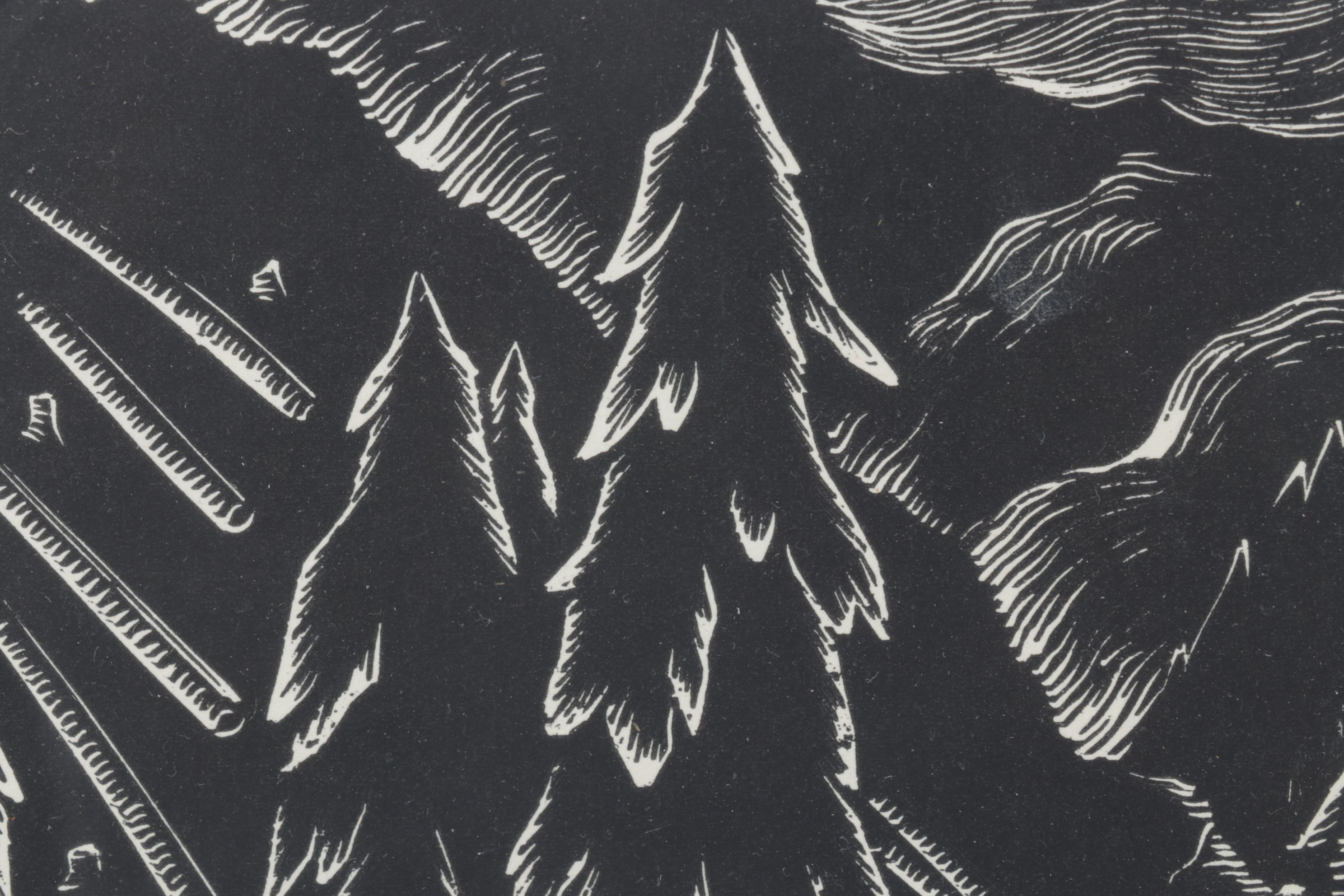 Ferdiš Duša Woodcut Print "Pltníci (Loggers)", Early to Mid-20th Century