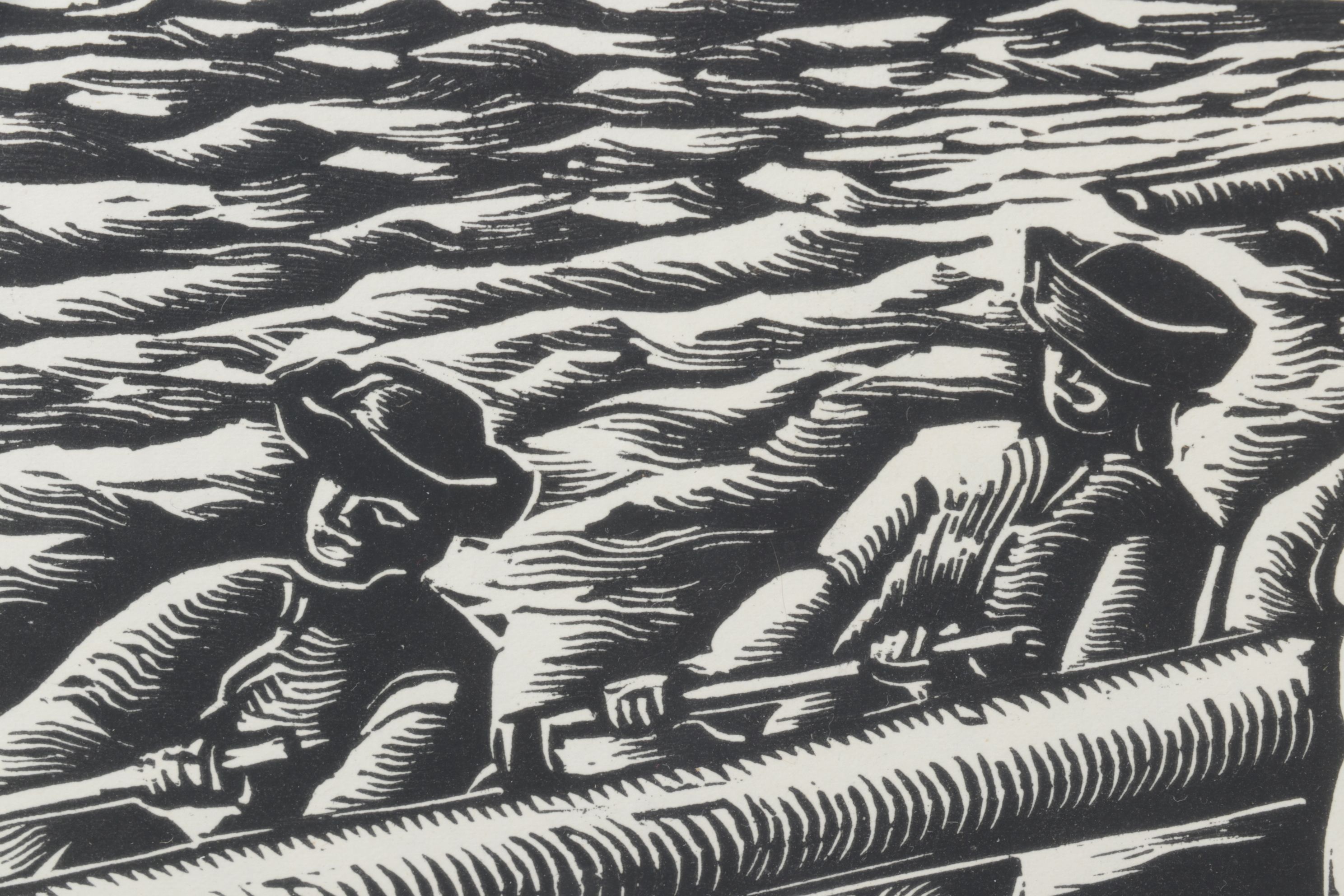 Ferdiš Duša Woodcut Print "Pltníci (Loggers)", Early to Mid-20th Century