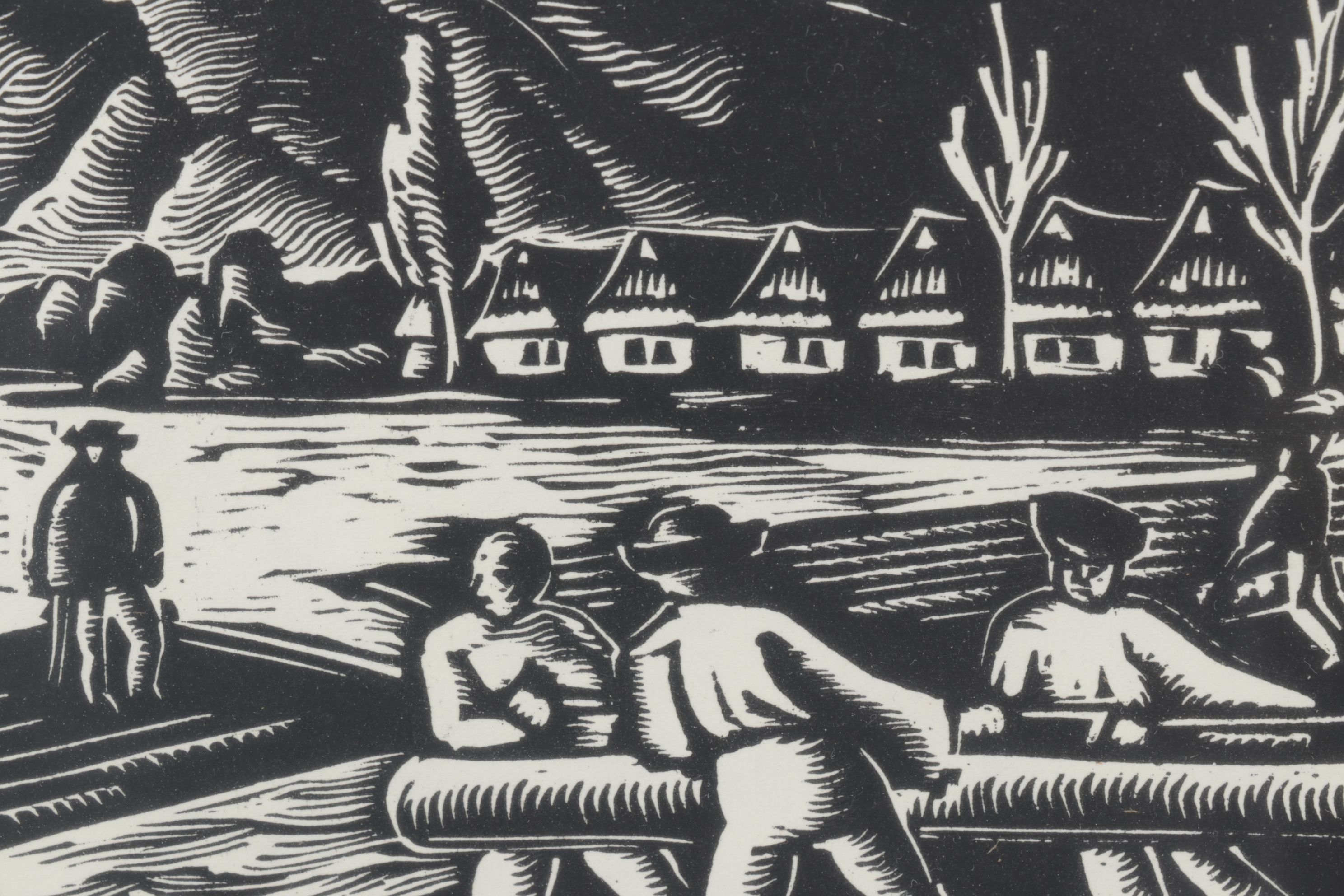 Ferdiš Duša Woodcut Print "Pltníci (Loggers)", Early to Mid-20th Century