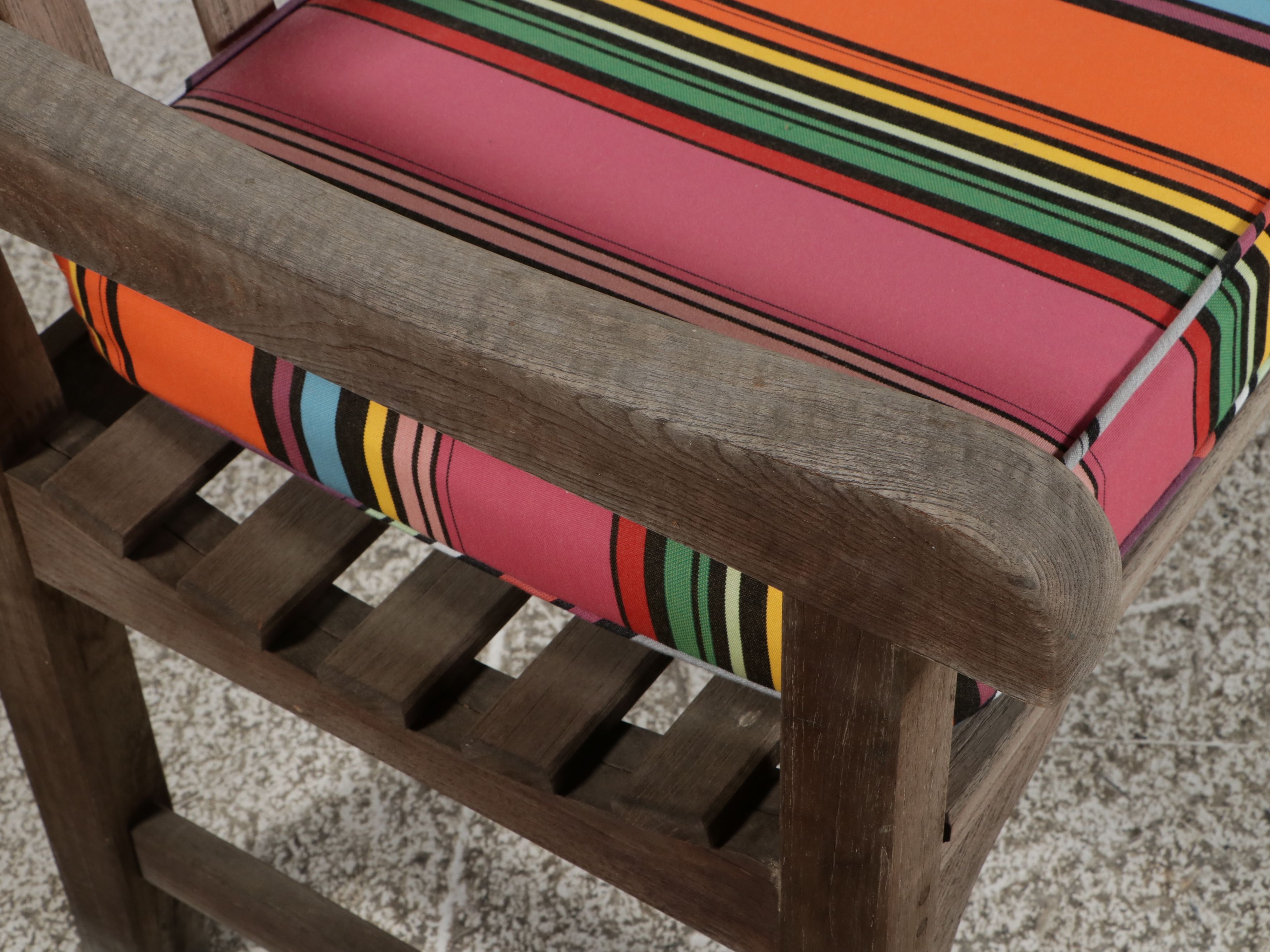 Smith & Hawken Teak Garden Bench with Striped Cushion