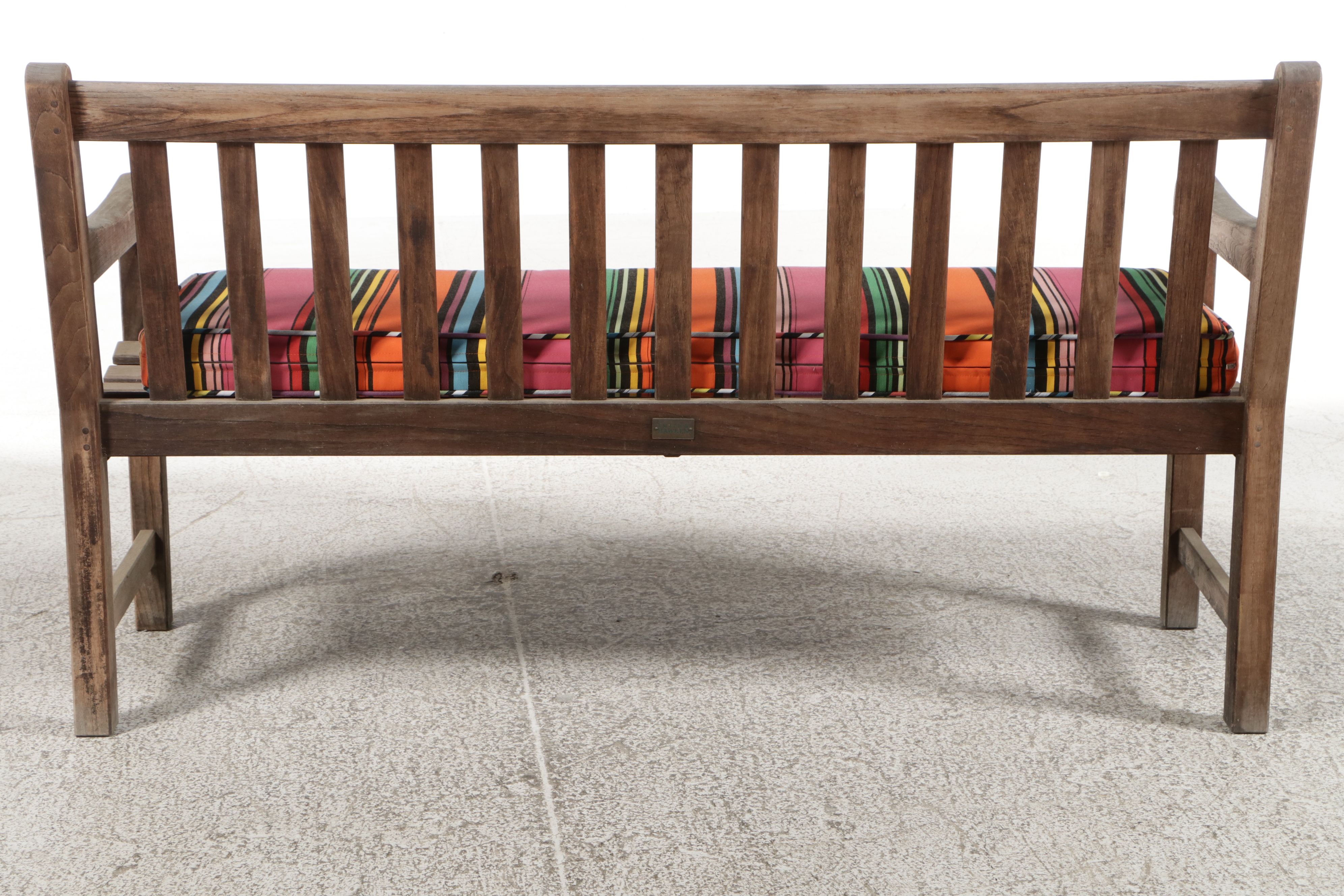 Smith & Hawken Teak Garden Bench with Striped Cushion