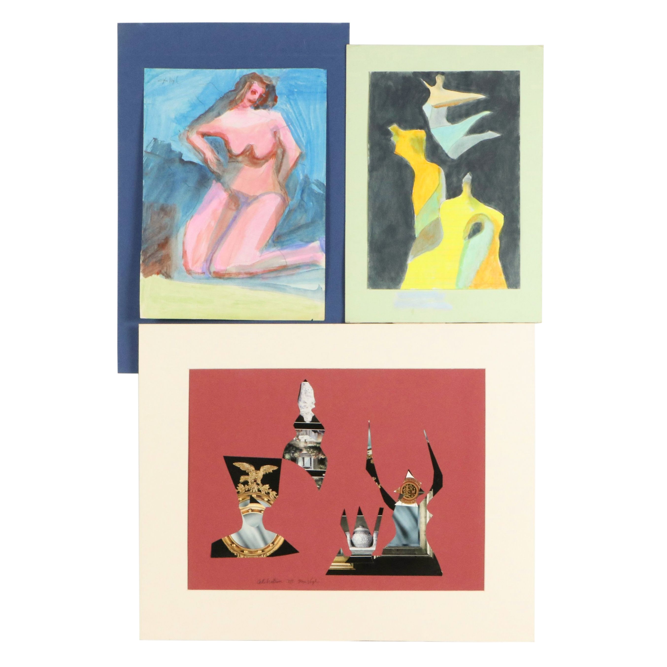 Don Vogl Works on Paper Including Collage "Celebration," 2005