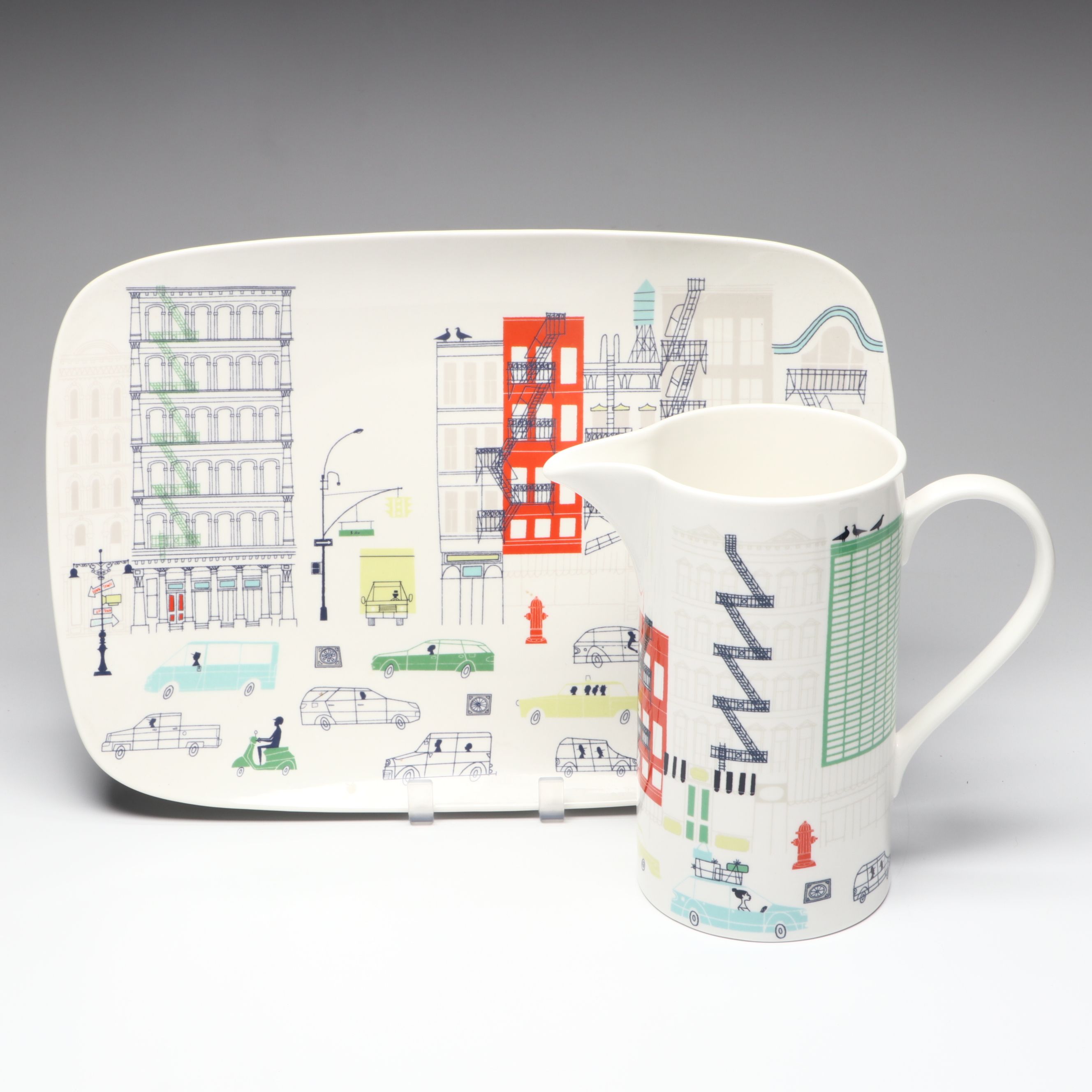 Kate Spade for Lenox "Hopscotch Drive About Town" Ceramic Pitcher and Tray