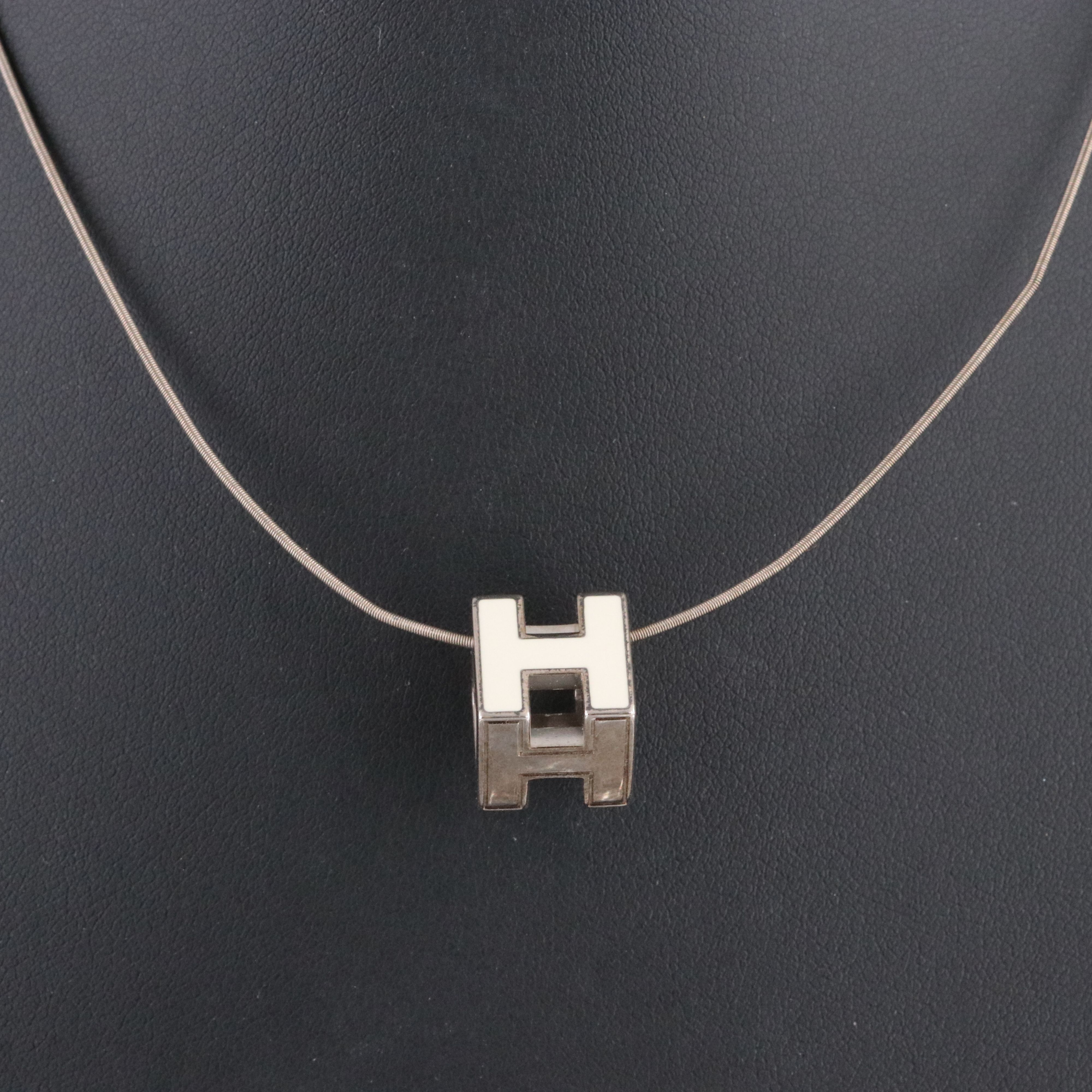 Hermès Cage d'H Cream Enamel Cube Necklace