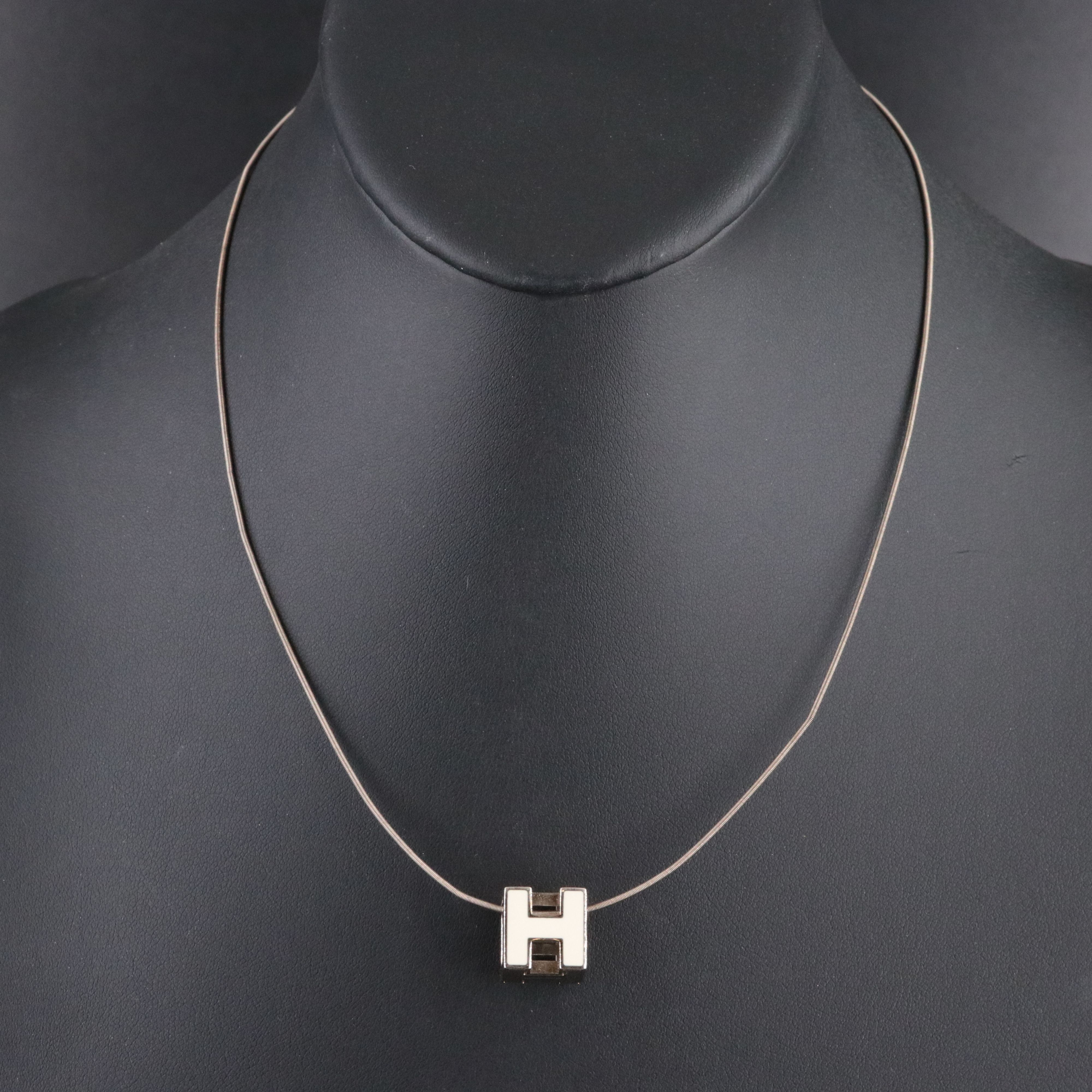 Hermès Cage d'H Cream Enamel Cube Necklace