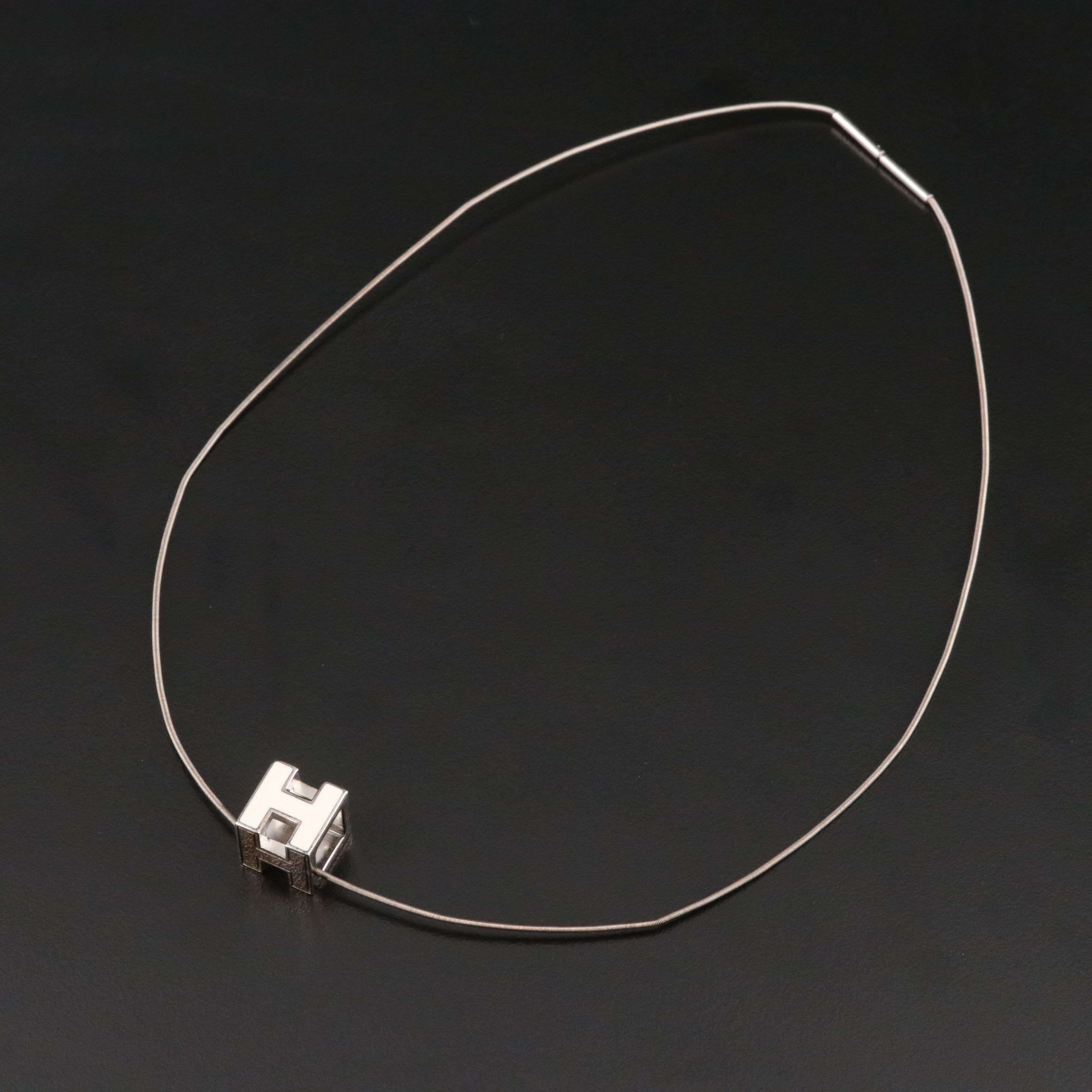 Hermès Cage d'H Cream Enamel Cube Necklace