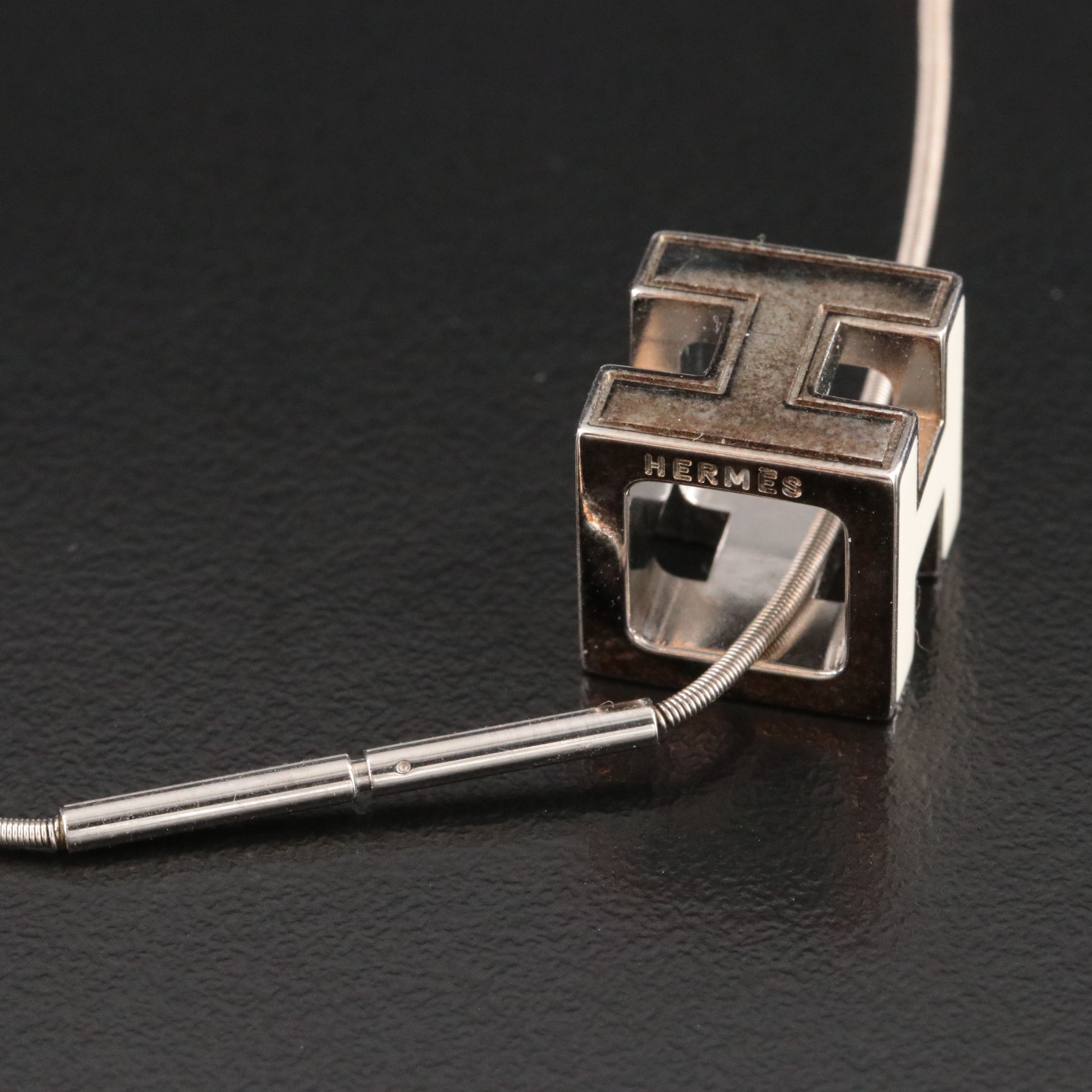 Hermès Cage d'H Cream Enamel Cube Necklace