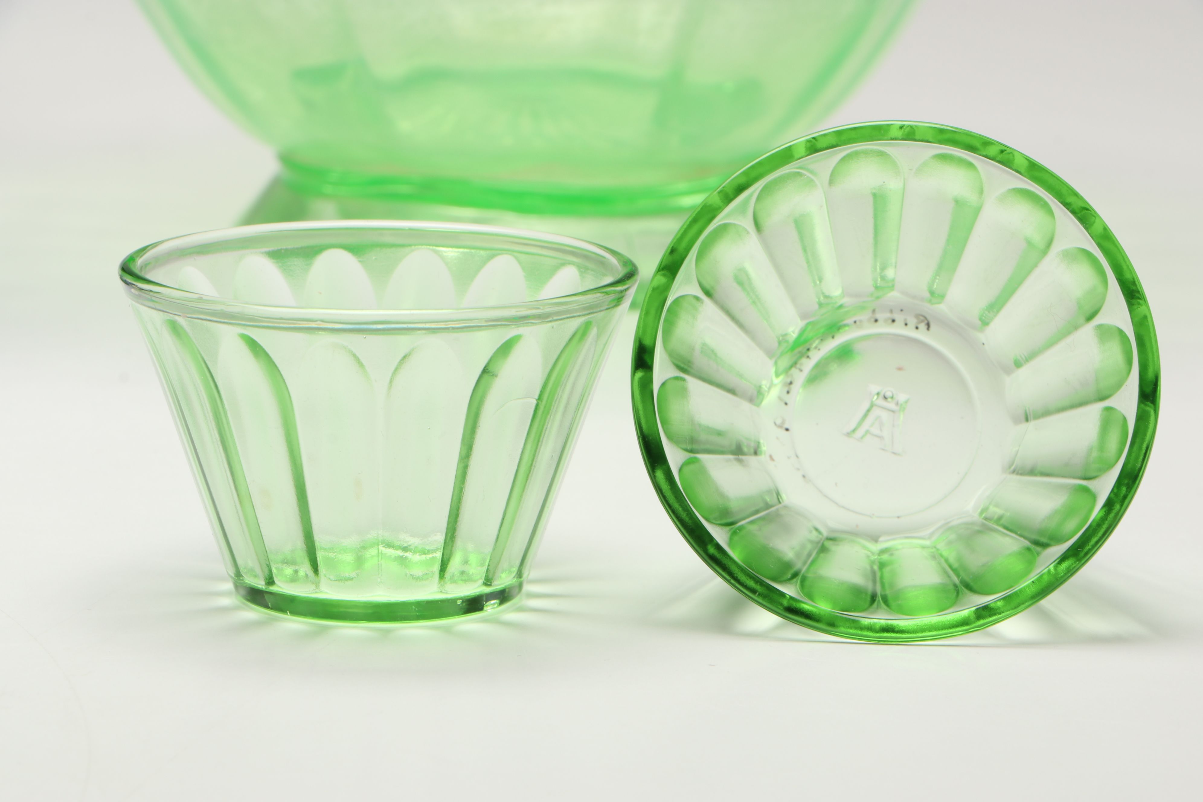 Hazel Atlas Condiment Cups with Other Uranium and Vintage Glass Tableware