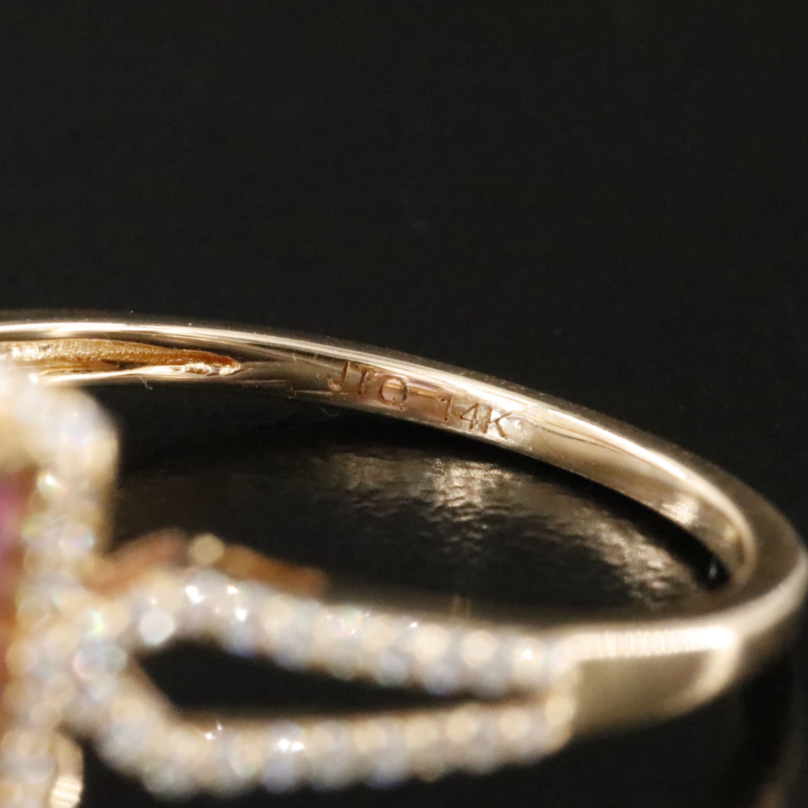 14K 1.79 CT Lab Grown Pink Sapphire and Moissanite Halo Ring