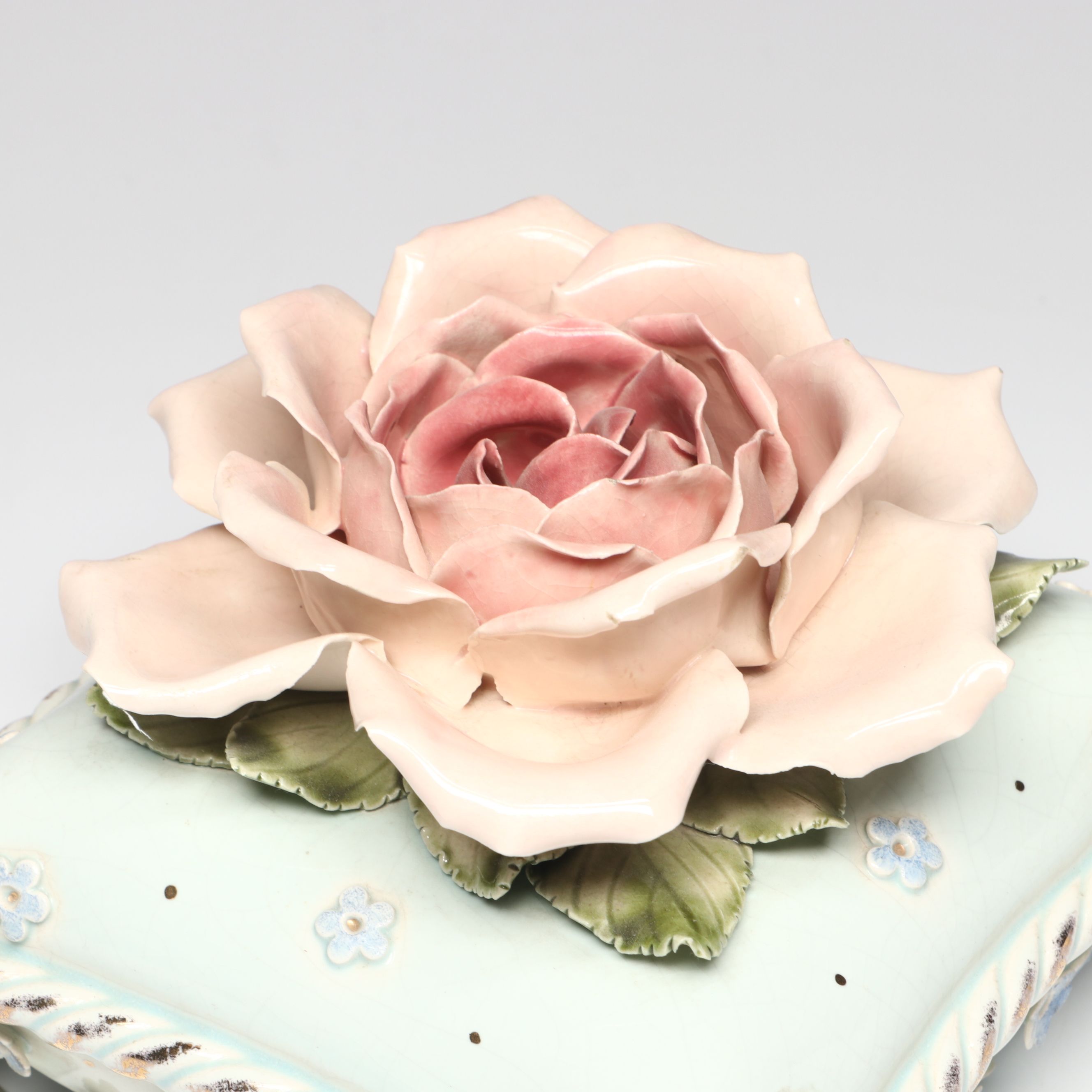 Hobe Rococo Style Floral Porcelain Decorative Box and Chamberstick