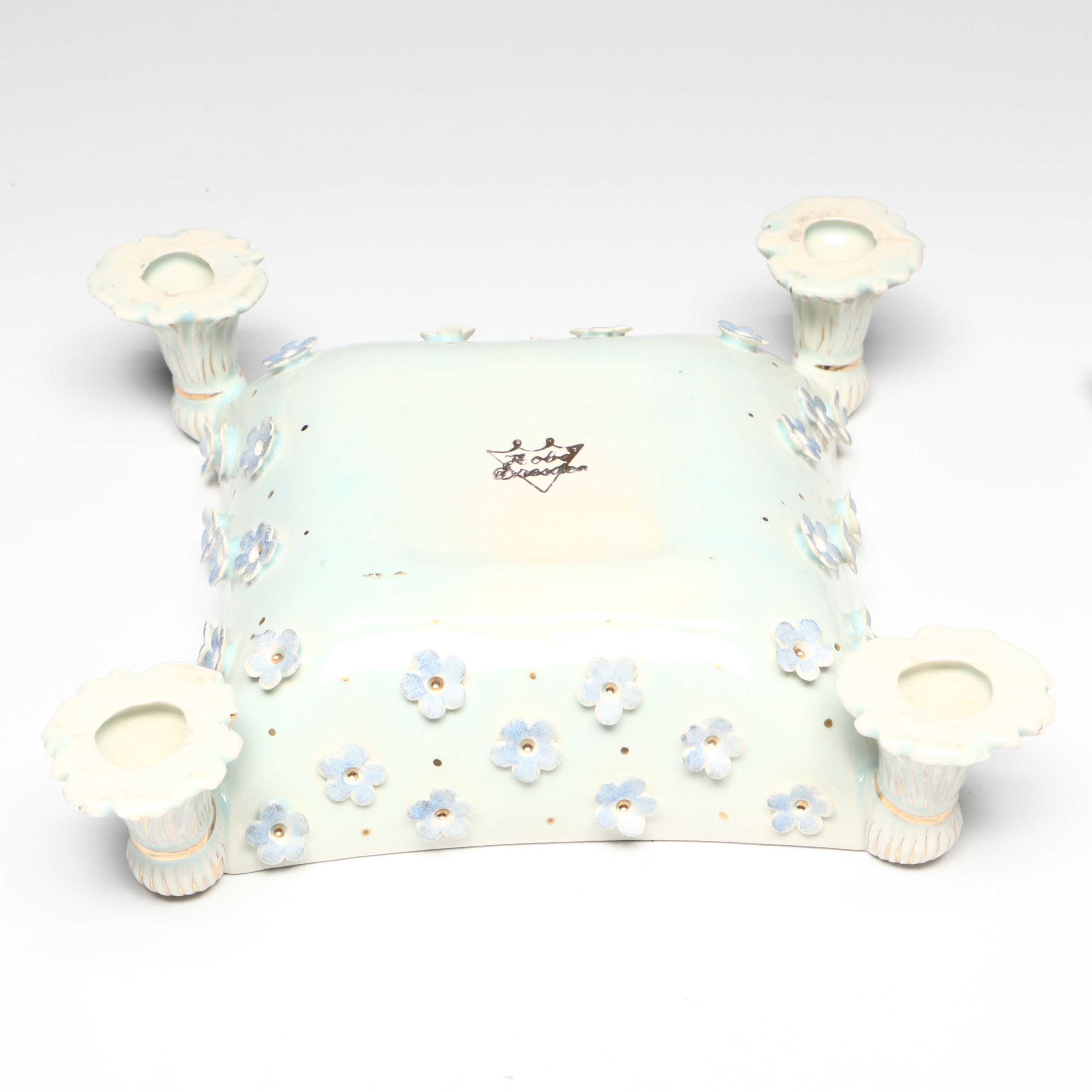 Hobe Rococo Style Floral Porcelain Decorative Box and Chamberstick