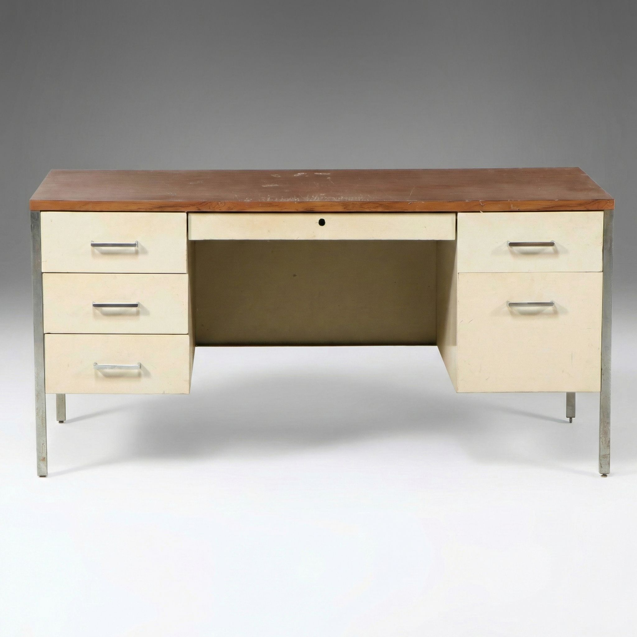Mid Century Modern Steel and Faux Wood Laminate Office Desk